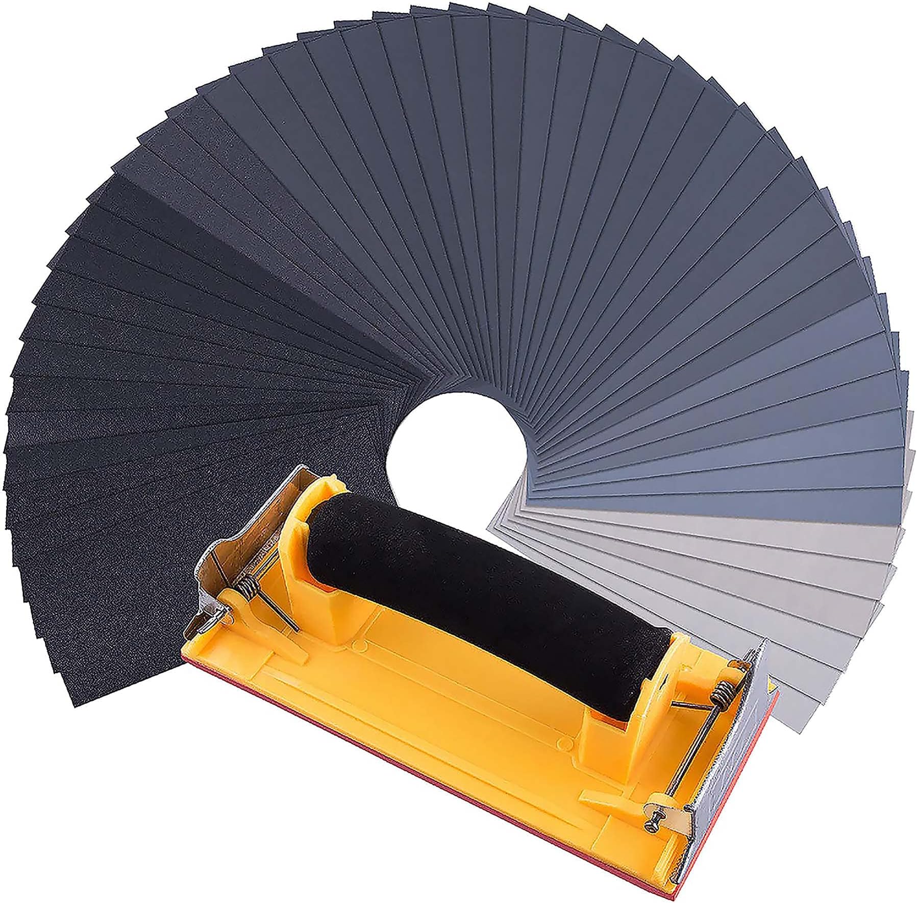 Sandpaper, DELFINO 48 Sheet Grits, Wet and Dry Sandpaper with Sandpaper Holder 120 to 7000 Assorted Grit Waterproof Sandpaper for Automotive Polishing Wood and Furniture Finishing Metal Sanding