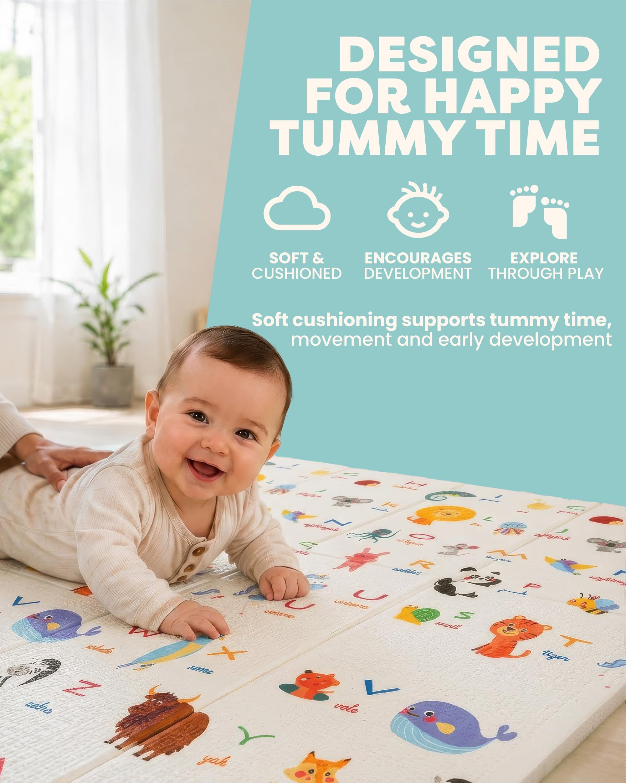 KIDOOLA Grand Tapis de Jeu réversible pour bébé | Doux pour bébé Rampant et Ventre | Tapis de Sol épais pour Enfants, Tout-Petits et bébés | Tapis de Jeu pour Sol dans crèche (Style 2)