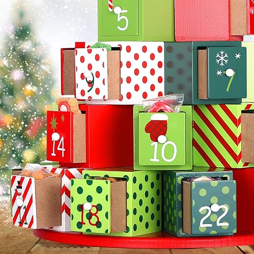 Miniatura 2 de KESOTE Calendario de Adviento de madera con 24 cajones, cuenta regresiva para el calendario de Adviento de Navidad 2023, cajas de calendario de