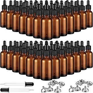 160 Pack 1oz Glass Dropper Bottle 30ml Glass Bottles with Droppers, 16 Funnels and 2 Long Droppers, Eye Dropper Bottles Bulk Leak Proof Tincture Bottle for Essential Lab Chemicals (Amber, Black)