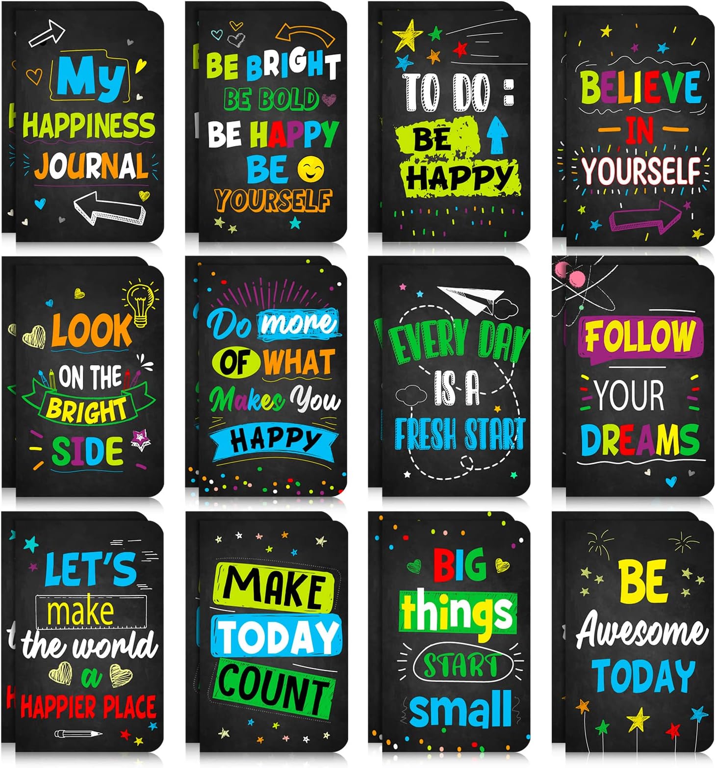 24 Pcs Mini Colorful Notebooks, Funny Motivational Journals Notepads Inspirational Notepads Small Pocket Notebook for Kids Teacher School Office Gift Bulk Prizes Travel Supplies (Black)