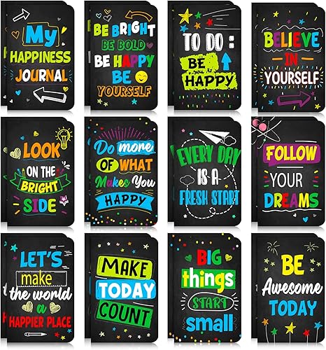 Cinrobiye 24 cuadernos de colores, divertidos diarios motivacionales, bloc de notas inspiradoras, cuaderno de bolsillo pequeño para niños,