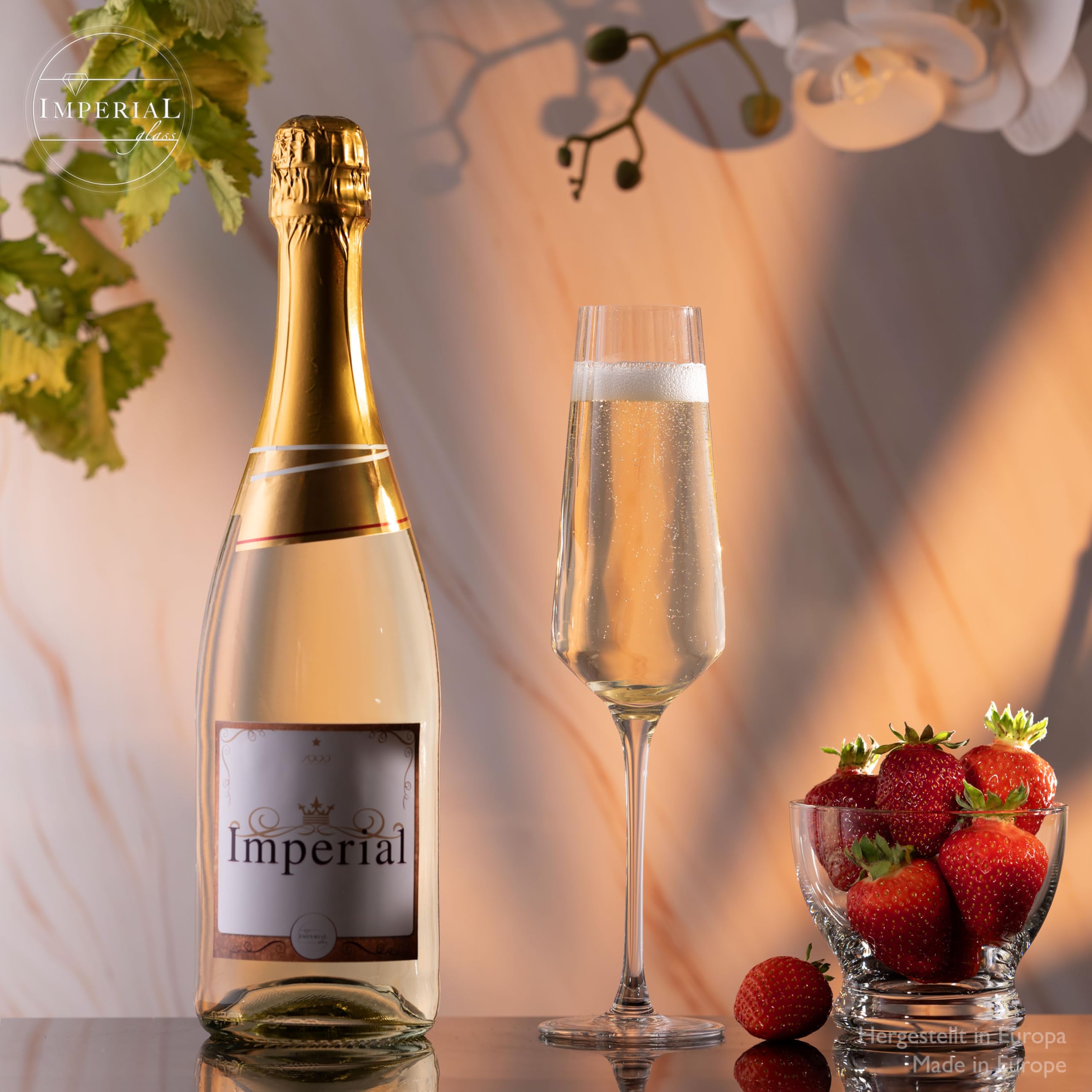 IMPERIAL Kieliszki do szampana 200 ml (maks. 230 ml) "London" zestaw 12-częściowy, żłobione kieliszki do szampana ze szkła kryształowego, nadają się do mycia w zmywarce