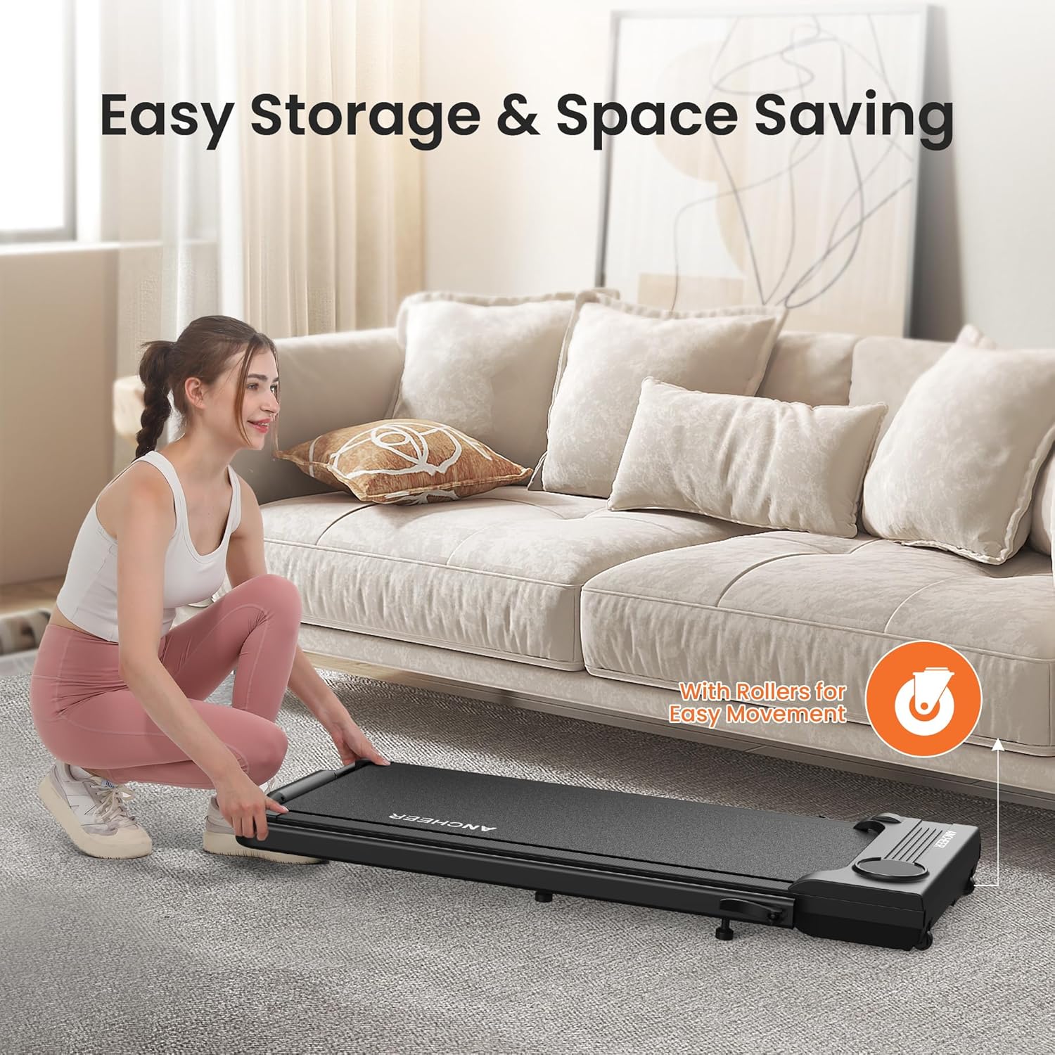 FUNMILY Walking Pad Treadmill with Incline and Handle Bar, Foldable Treadmills for Home Small Office, 2.5HP Under Desk Treadmill with Handles, 300 lbs Portable Running Machine with Remote Control