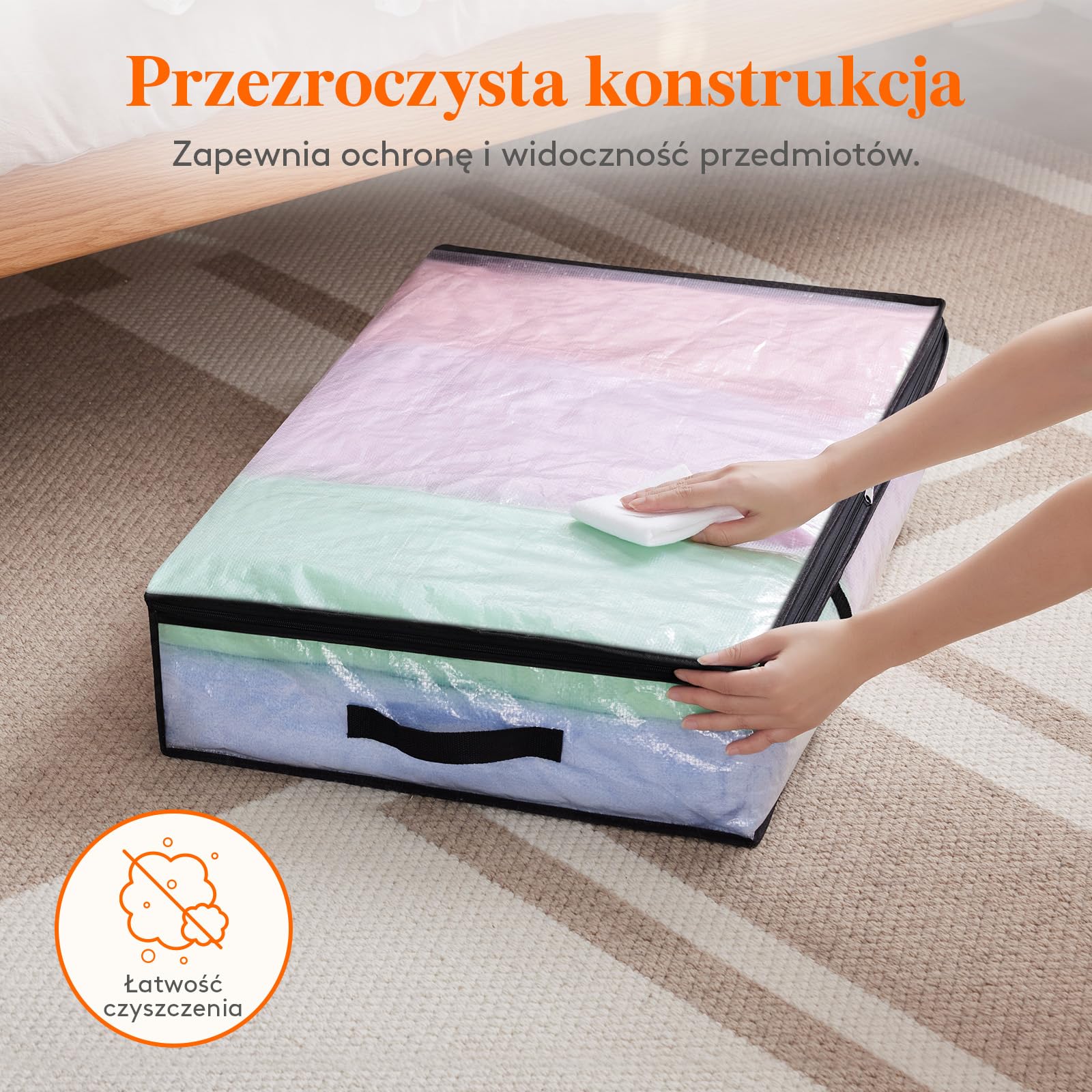 Lifewit Zestaw 4 przezroczystych toreb do przechowywania 60l, składany pojemnik do przechowywania pod łóżkiem z uchwytami, torba do przechowywania odzieży PP, poszwa na kołdrę do przenoszenia, ubrania