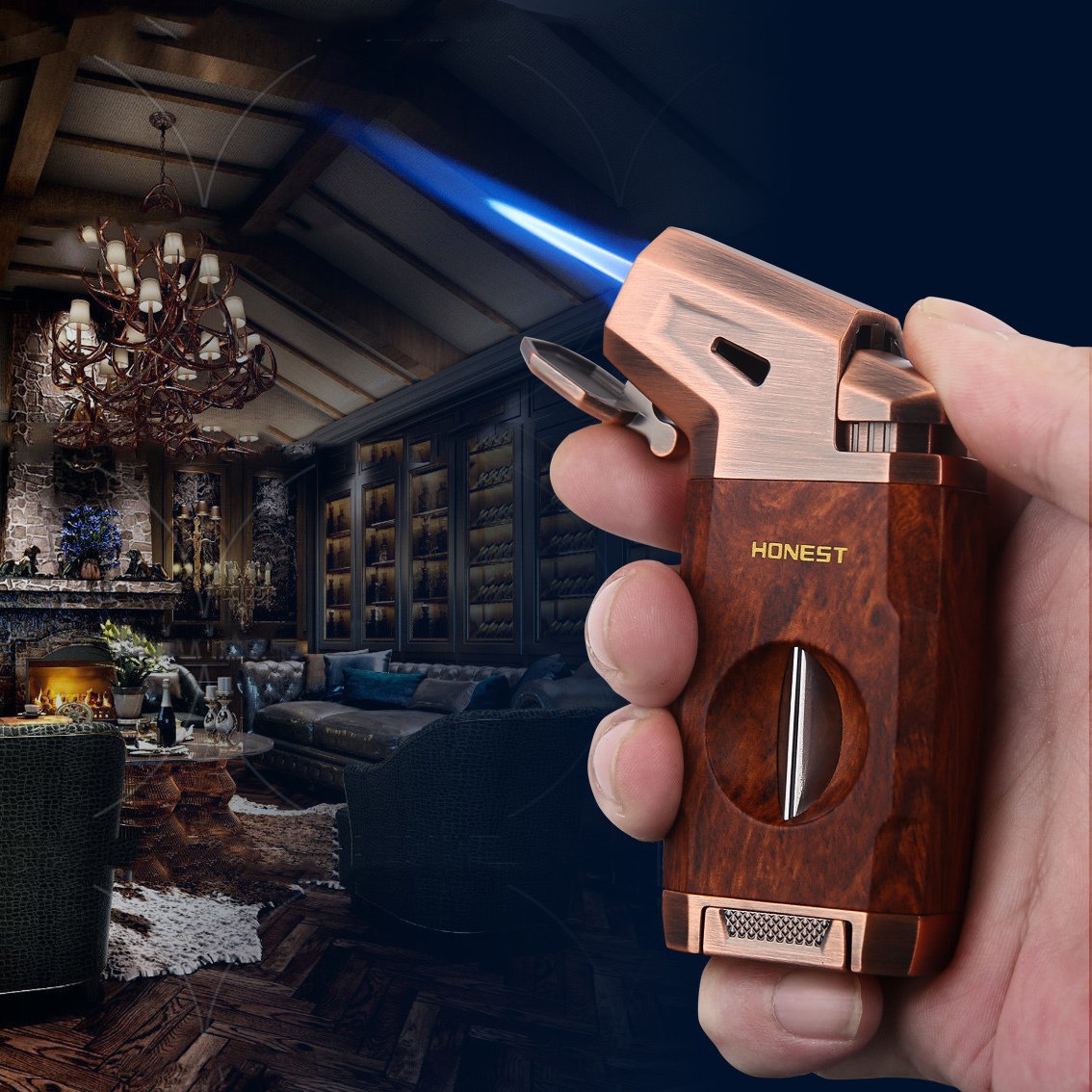 Encendedor HONEST para cigarros con cortador integrado y llama a prueba de viento miniatura 7