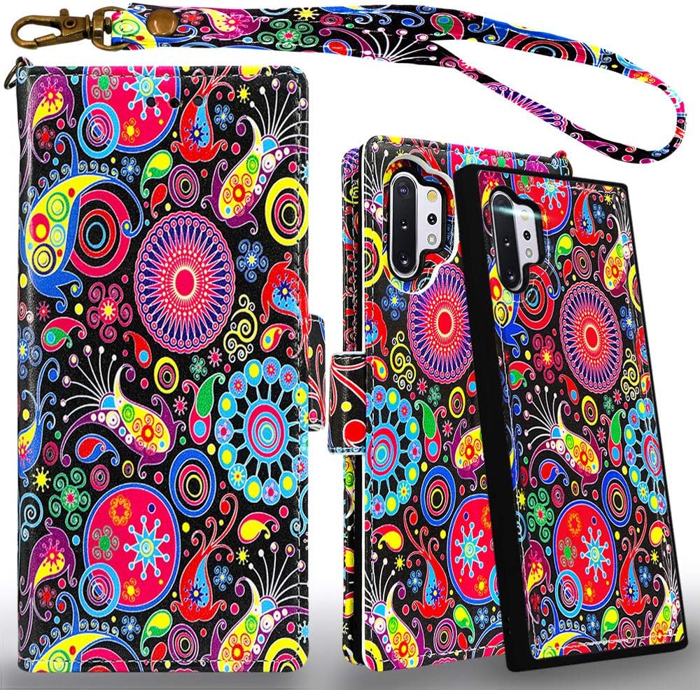 MEFON Galaxy Note 10 Plus Case Wallet Detachable, Wireless Charging Compatible, Durable Slim, Magnetic Detachable Flip Cover Leather Folio Phone Cases for Samsung Galaxy Note 10+ 5G 6.8" (Paisley 2)