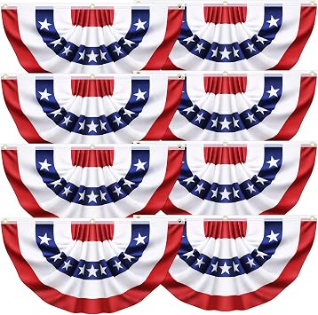 8 Pack USA Pleated Bunting Fan Flags 1.5x3 Ft - American US Flag Bunting for Outside Red White & Blue Patriotic Decor for 250th Anniversary, Memorial Day, Independence Day 4th of July Decorations