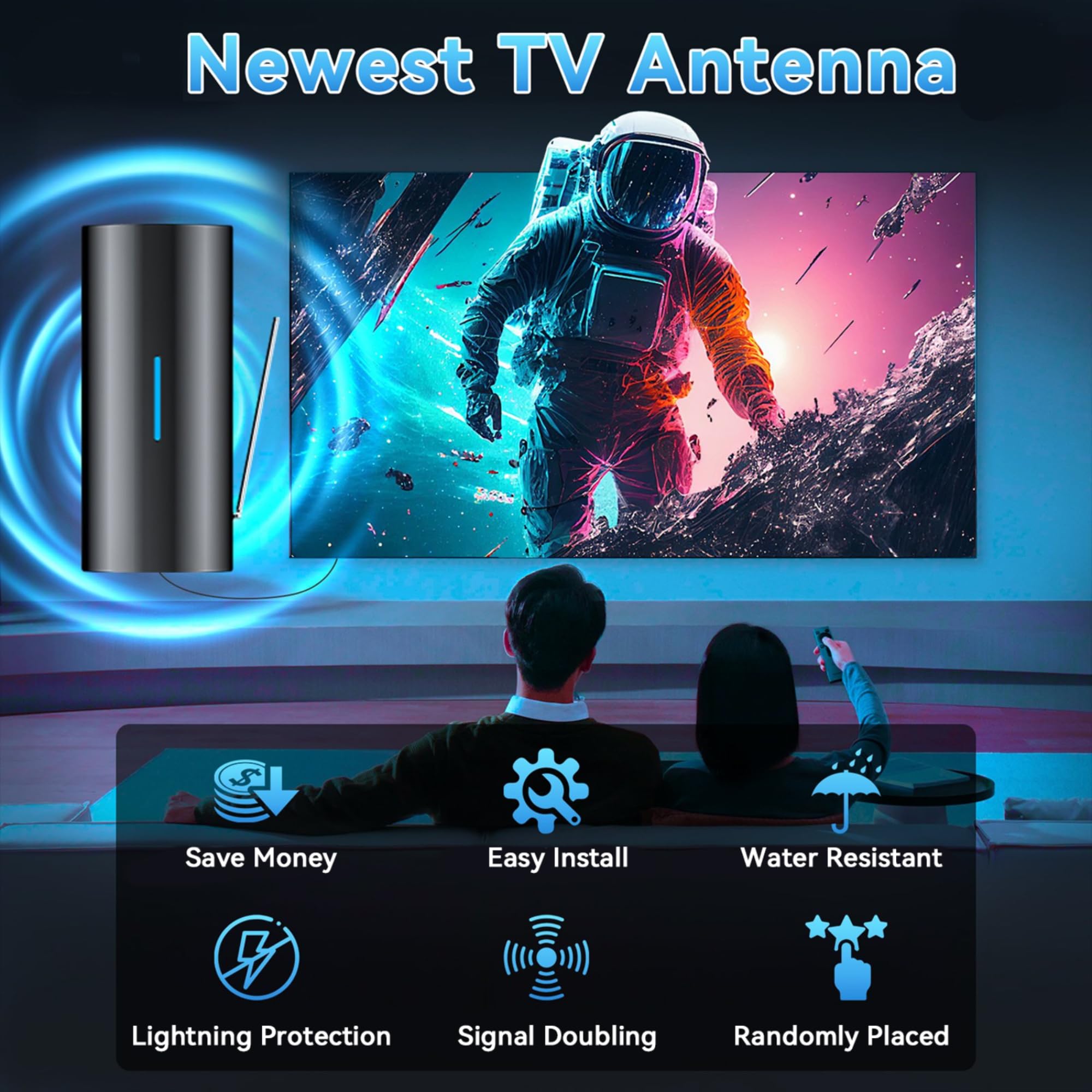 Antena de TV para interiores de más de 5000 millas, antena digital para Smart TV interior, antena HD para canales locales con amplificador de señal, soporta 4K 1080P todos los televisores, 40 pies