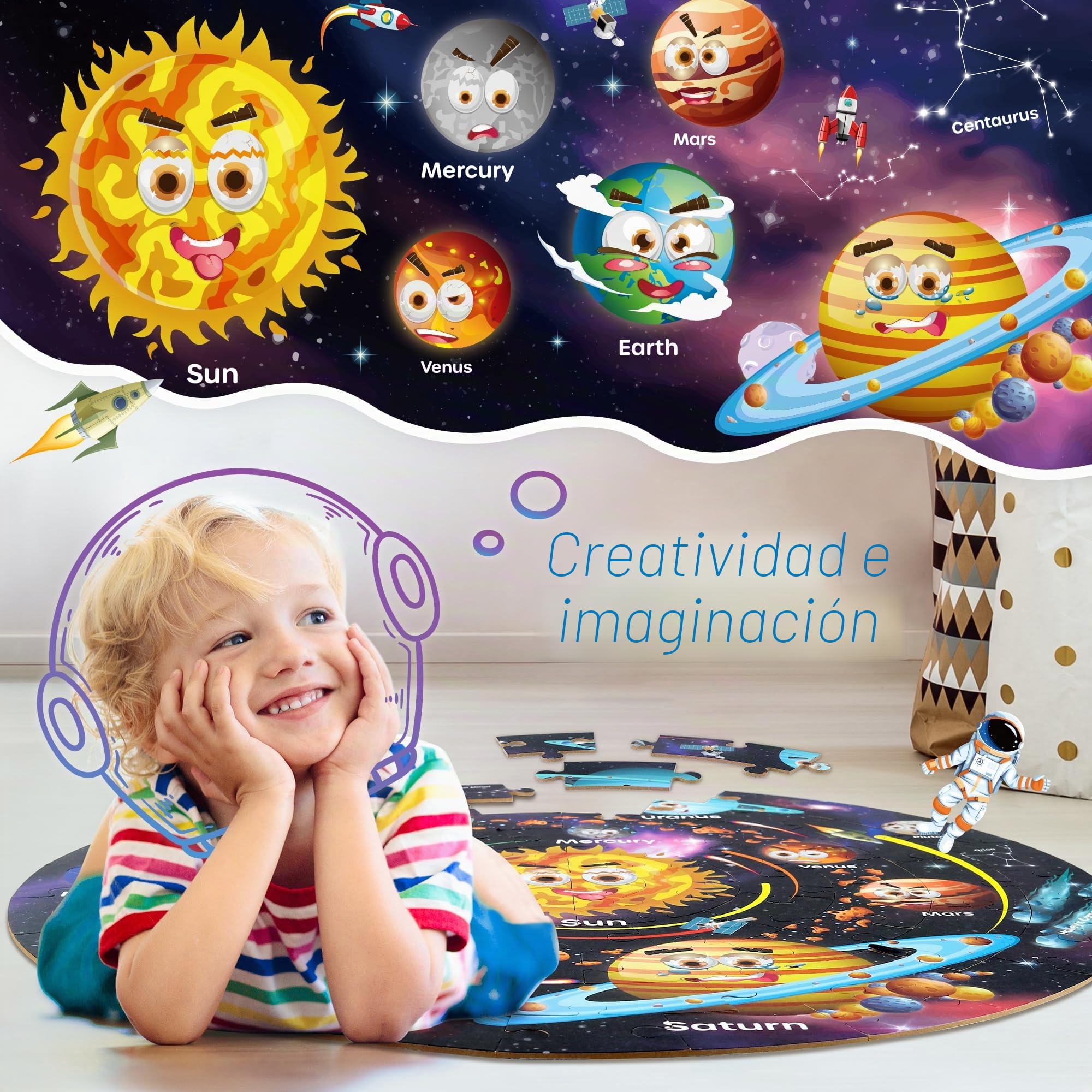 SYNARRY Puzzle Sistema Solar Niños 3 4 5 6 7 8 Años, Puzzle Planetas Infantil 70 Piezas Grandes, Juguete Juego Educativo 3~8 Años Niño Niña