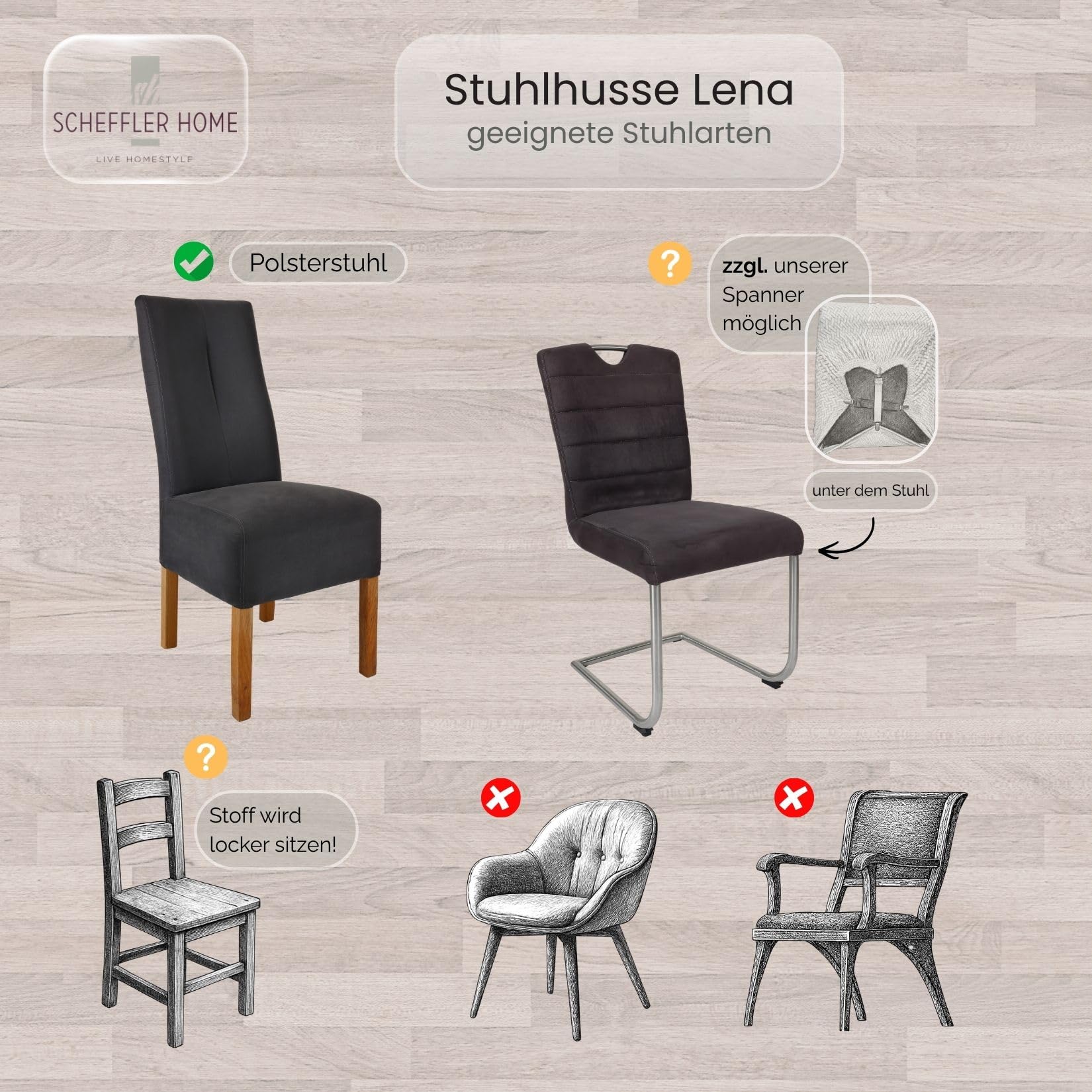 SCHEFFLER-Home Fundas Sillas de Comedor Elásticas Lena – Set de 6 Elegantes Fundas Sillas Ajustables – Fundas para Sillas con Banda Elástica, Azúl