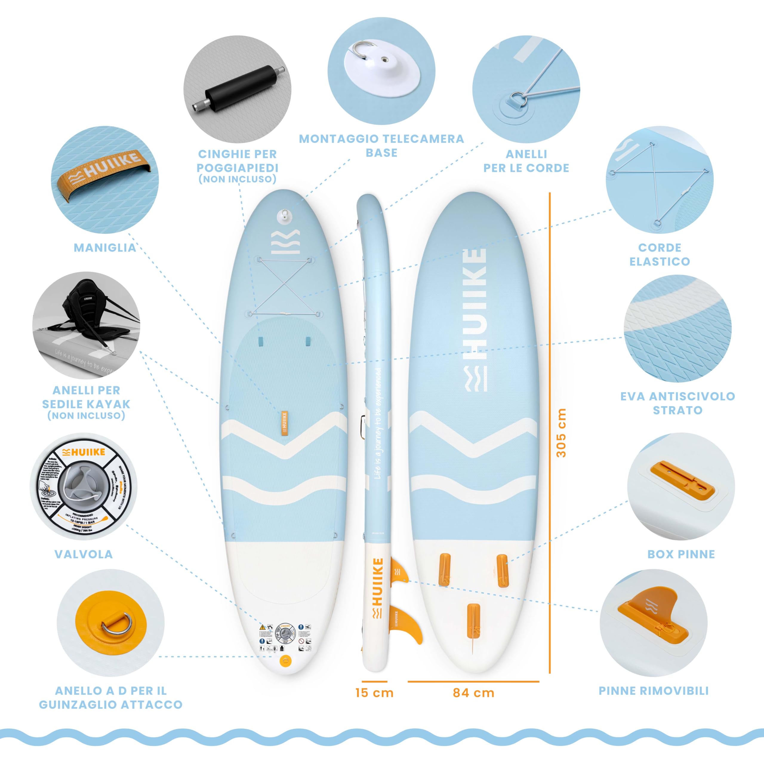 Tavola Sup Gonfiabile Adulti con Accessori Premium - HUIIKE | Stand Up Paddle Board Gonfiabile con Grande Stabilità | Tavola da Sup | Tavole Gonfiabili 2 Posti