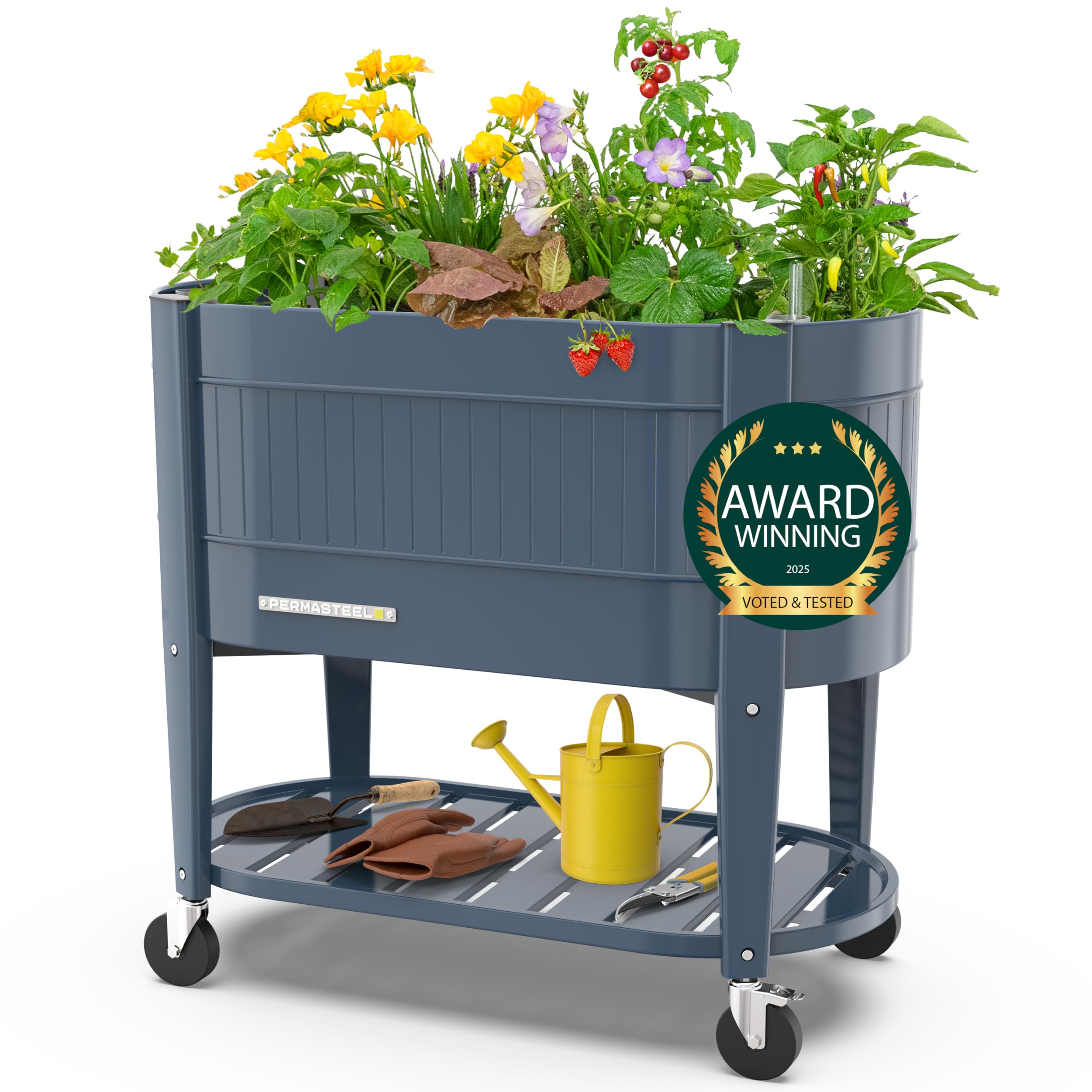 Permasteel Hochbeet Metall mit Rollen für Garten oder Balkon - Pflanzkübel groß außen 101x51x94 cm - Selbstbewässerungssystem, Wasserstandsanzeige und Ablassventil - Für Gemüse, Kräuter oder Blumen