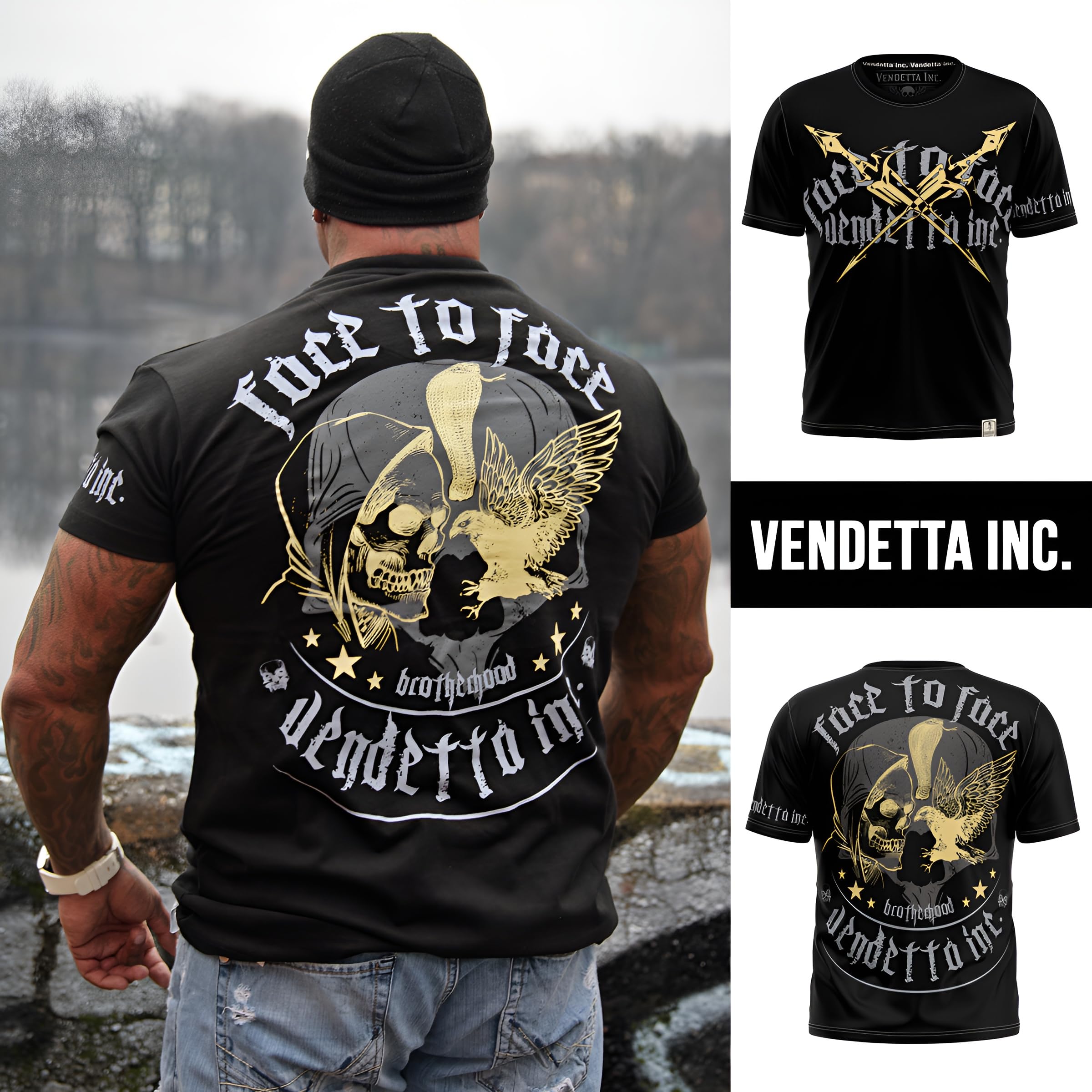 Vendetta Inc. Maglietta Uomo Bulletproof - Girocollo In Cotone, Stampa Davanti E Retro, Vestibilità Regolare, Taglia XXXL, Nero