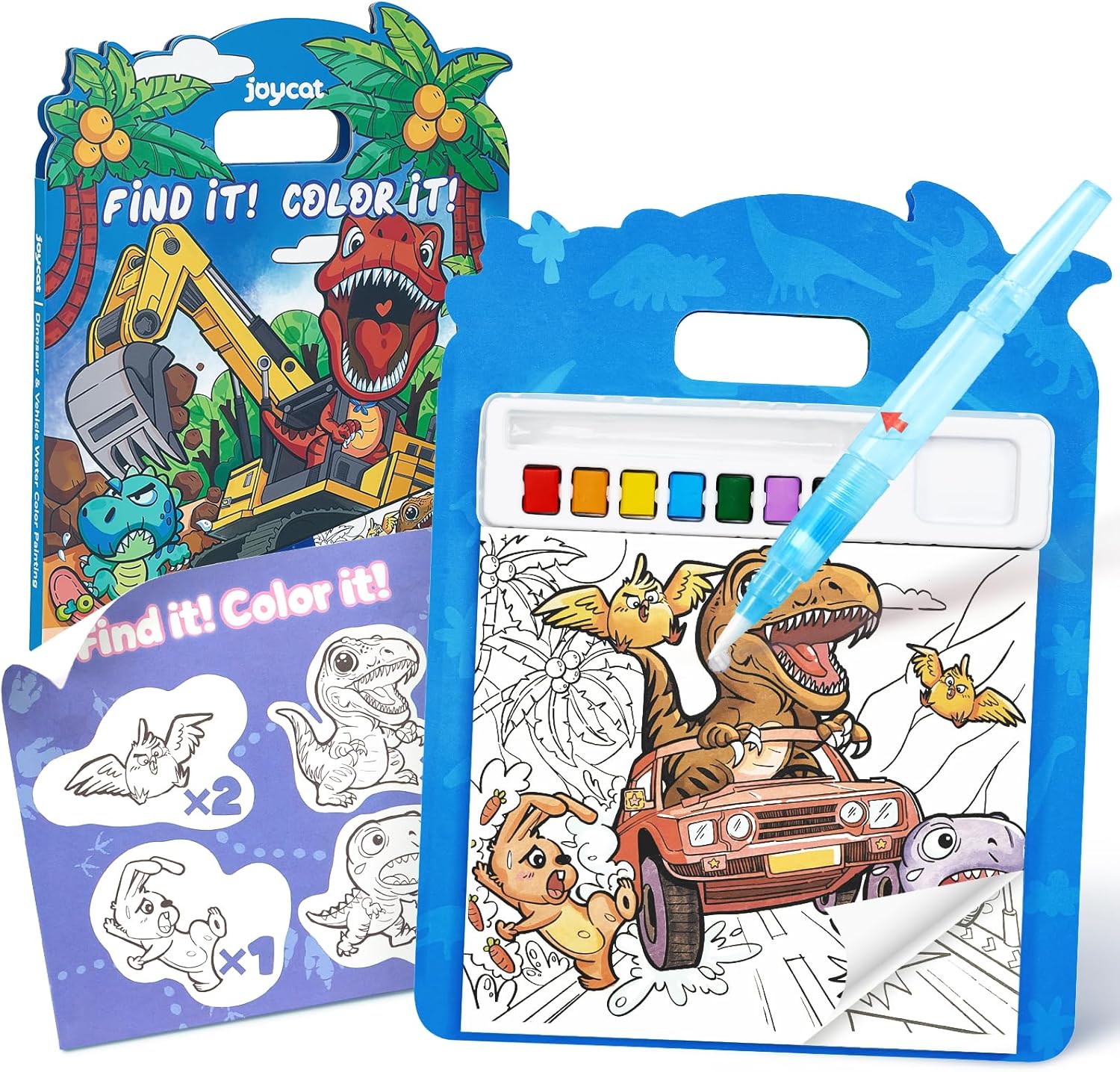 JoyCat Find & Color Paint with Water Coloring Books for Toddlers, Educational Seek and Find, No Mess Art & Craft Toy, Fun Learning Activity for Kids Ages 3-5 4-8, Gift for Girls Boys (Dinosaurs)