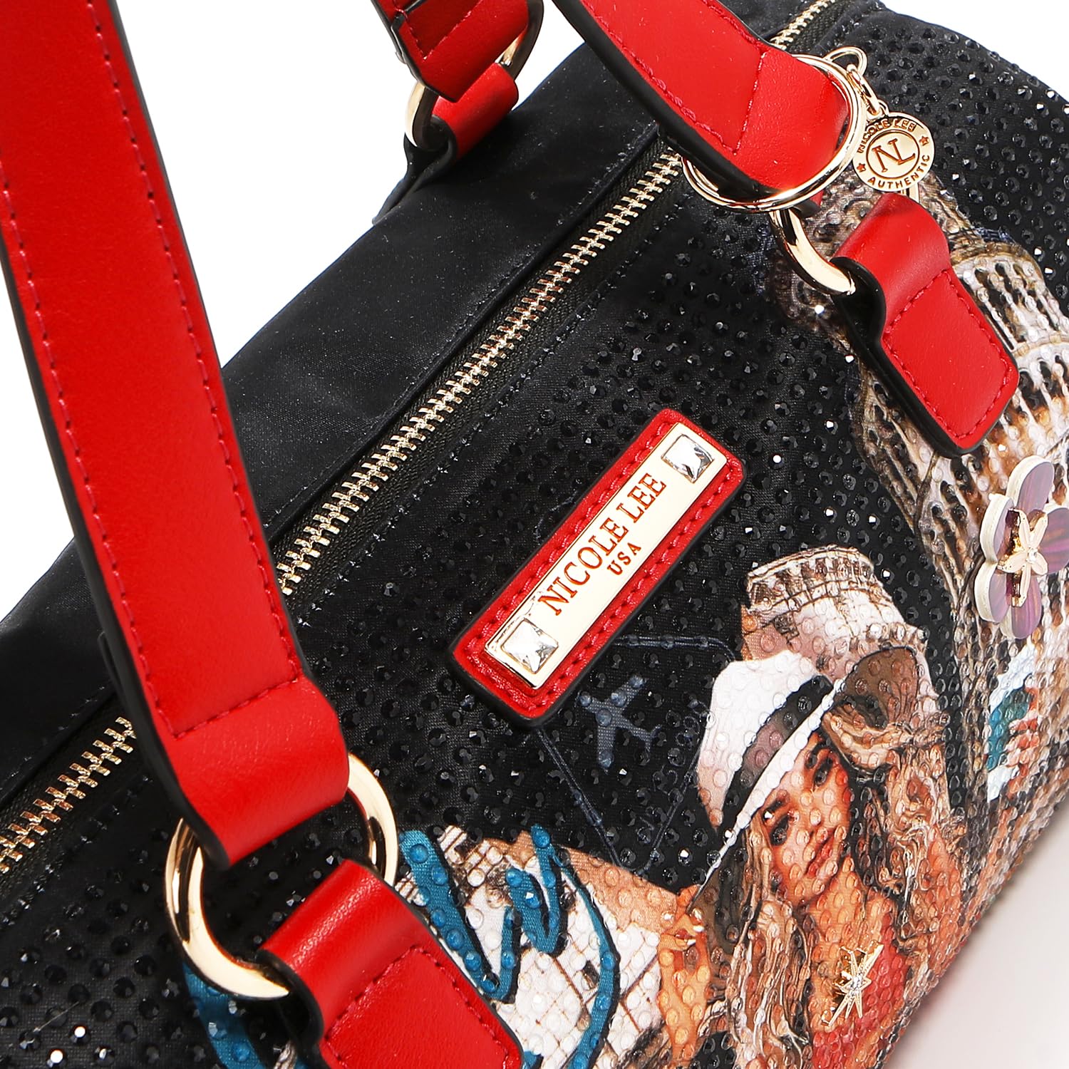 Nicole Lee Martha Travels Italy Wide Handbag, Vegan Leather, Rhinestone Embellished