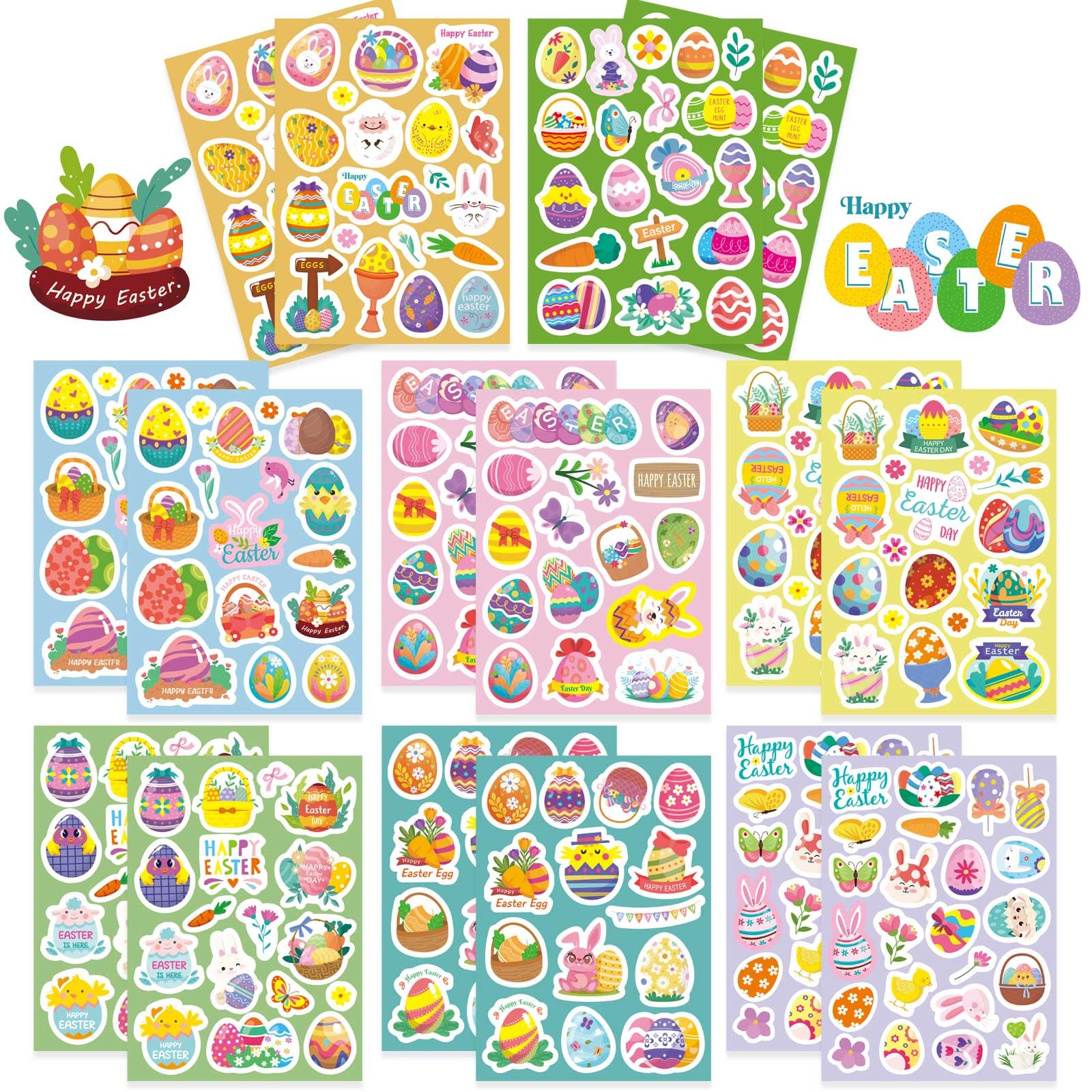 Adesivi Pasquali 3D UPINS Per Bambini - 10 Fogli Con 200+ Motivi Di Coniglietti, Uova, Carote E Pulcini In Schiuma - Per Decorazioni E Regali - 2