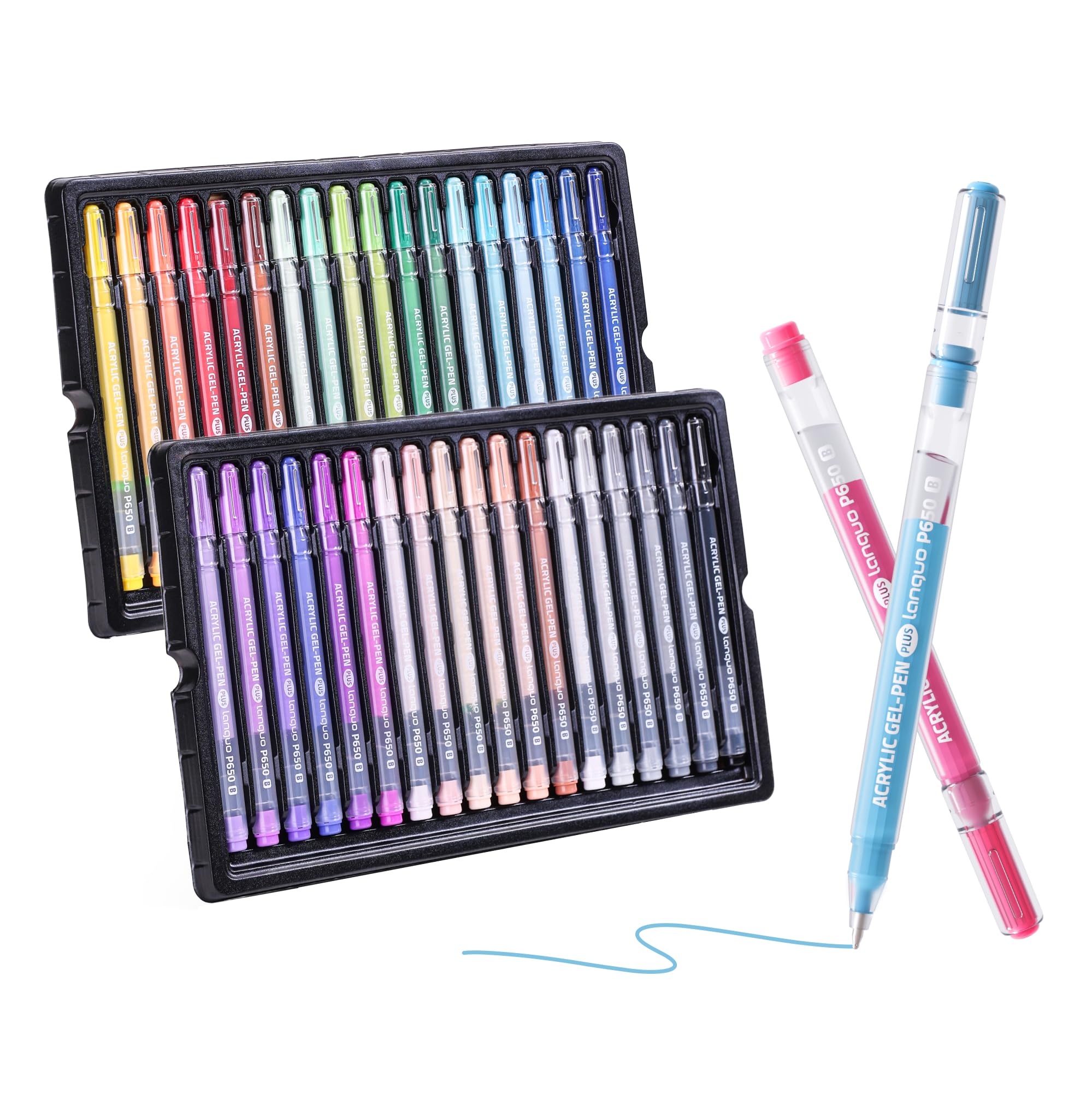 Qimiart Acrylic Gel Pens 36 Colours, Acrylic Pens with 1mm Bullet Tip for Adult Colouring, Drawing, Rock, Glass, Fabric, Black Paper, Journaling & DIY Art Crafts Supplies