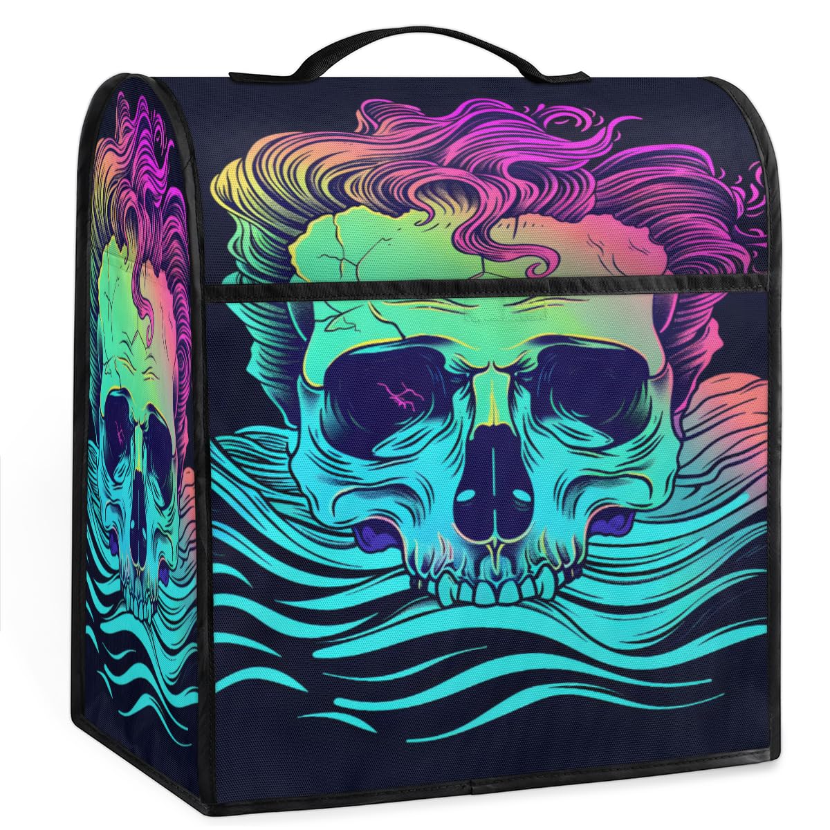 Coffee Maker Cover Neon Skull Kitchen Appliance Covers Small Appliance Covers Blender Cover Juicer Cover Dust Covers for Kitchen Appliances with Top Handle and Pockets,Washable,B17
