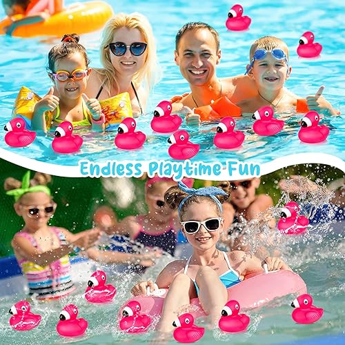 Miniatura 5 de Patos de goma flamencos para niños, 50 juguetes de baño de pato flamenco rosa, lindos patos de goma flotantes chirriantes para baby shower,