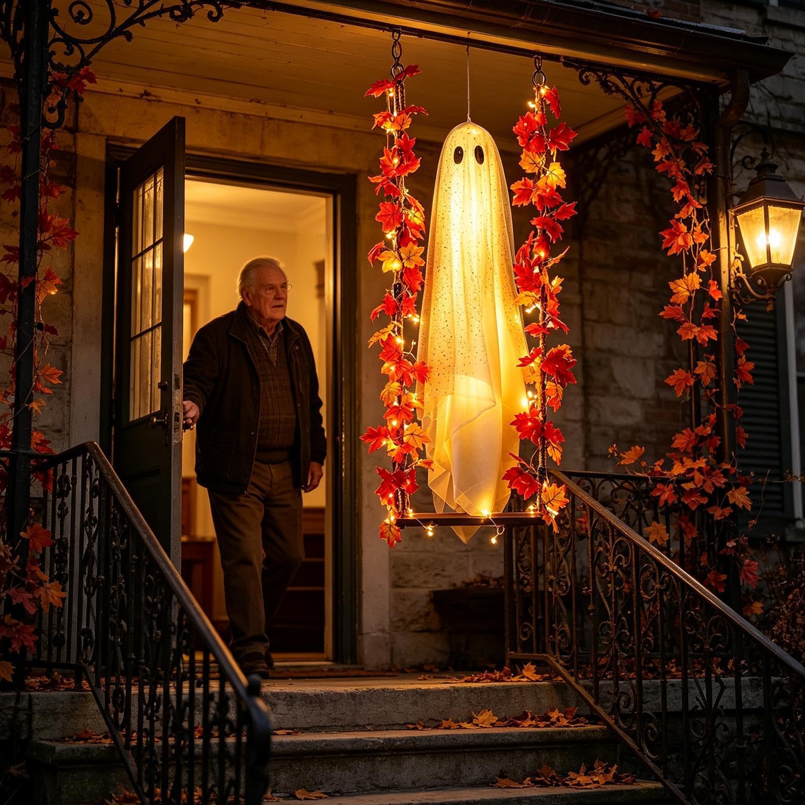 Generico Grande Fantasma da Appendere per Halloween con LED telecomandate