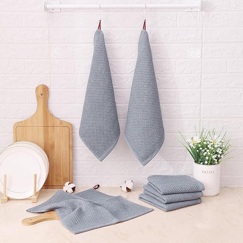 Miniatura 5 de Mordimy Trapos de cocina de algodón, superabsorbentes y sin pelusas, de tejido de punto gofre, de secado rápido, perfectos para lavar platos,