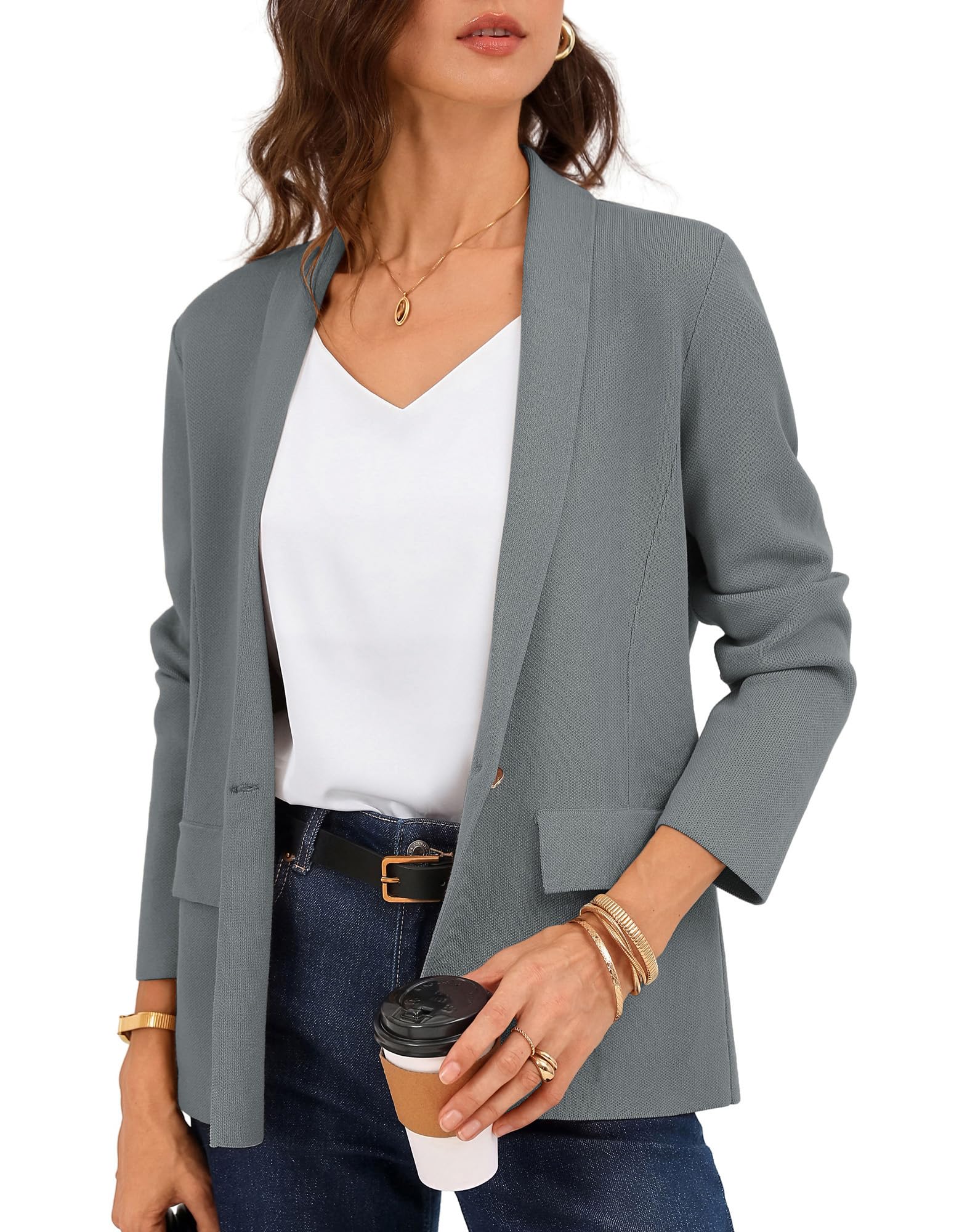 GRACE KARIN Cardigan long à manches longues pour femme avec revers châle à un bouton