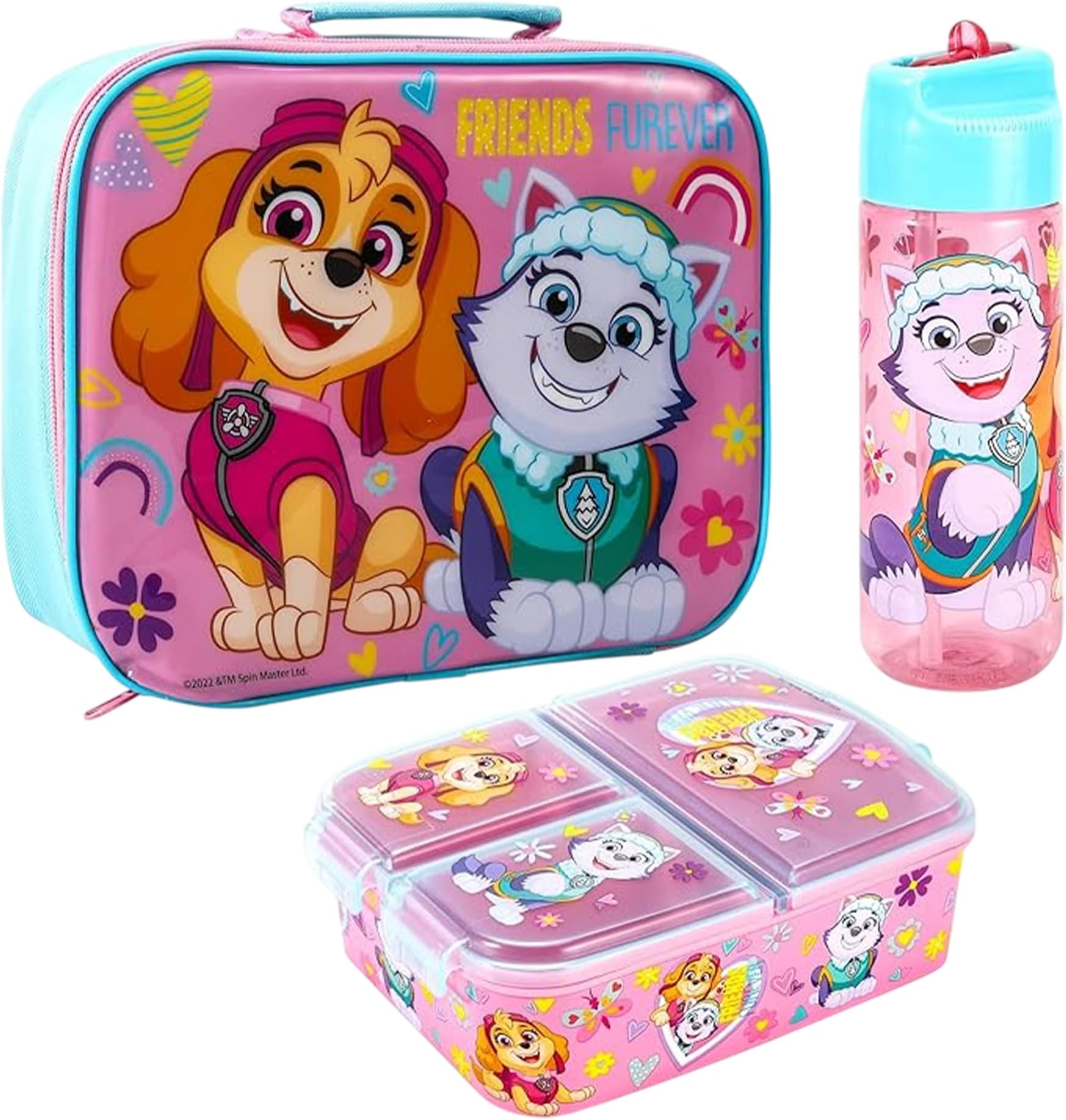Zawadi Global Kids Childrens Lunch Box Set โ Insulated Lunch Bag, Multicompartment Lunch Box & 580ml Water Bottle - School Travel Lunch Food Set, BPA Free (Paw Patrol Girl)