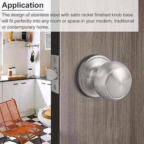 Miniatura 4 de Knobonly Paquete de 10 pomos de puerta de paso interior, pomo de puerta de níquel satinado para pasillo y armario, perilla de puerta interior sin