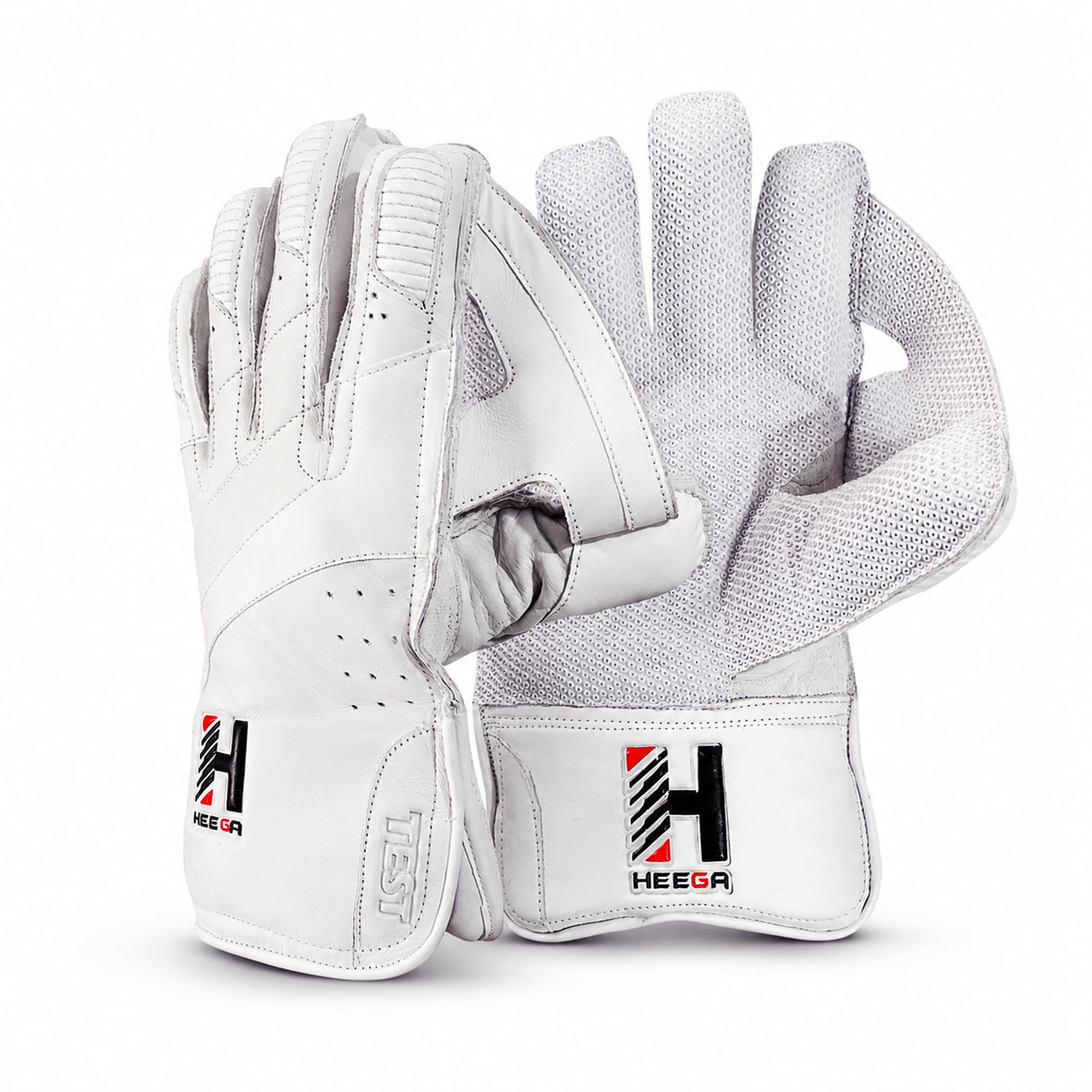 Heega Test Premium Leather Octopus Grip Cricket Wicket Keeping Gloves | Professional Wicket Keeper Gloves with Superior Grip, Comfort & Protection for Leather Ball Cricket (Size - Men) White-image-5