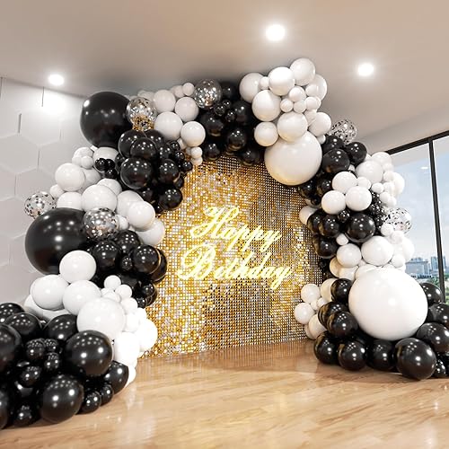 Black and White Balloon Arch Kit, ADOINBY 140Pcs Black and White Durable Latex Balloons 18 12 10 5 Inch Different Size Balloons for Birthday Anniversary Wedding Engagement Graduation Party Decorations