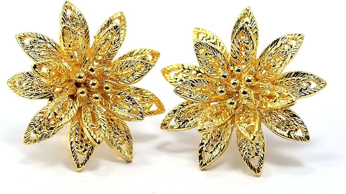 Flower Stud Earrings 23k 24k Thai Baht Yellow Gold Plated Filled Earrings Design From Thailand