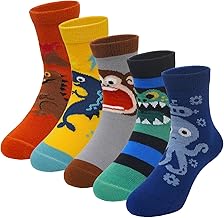 PUTUO Boys Kids Cotton Socks: Children Funky Sock Junior Animal Novelty Ankle Funny Socks for Casual Sports 2-12 Year Old 5 Pairs