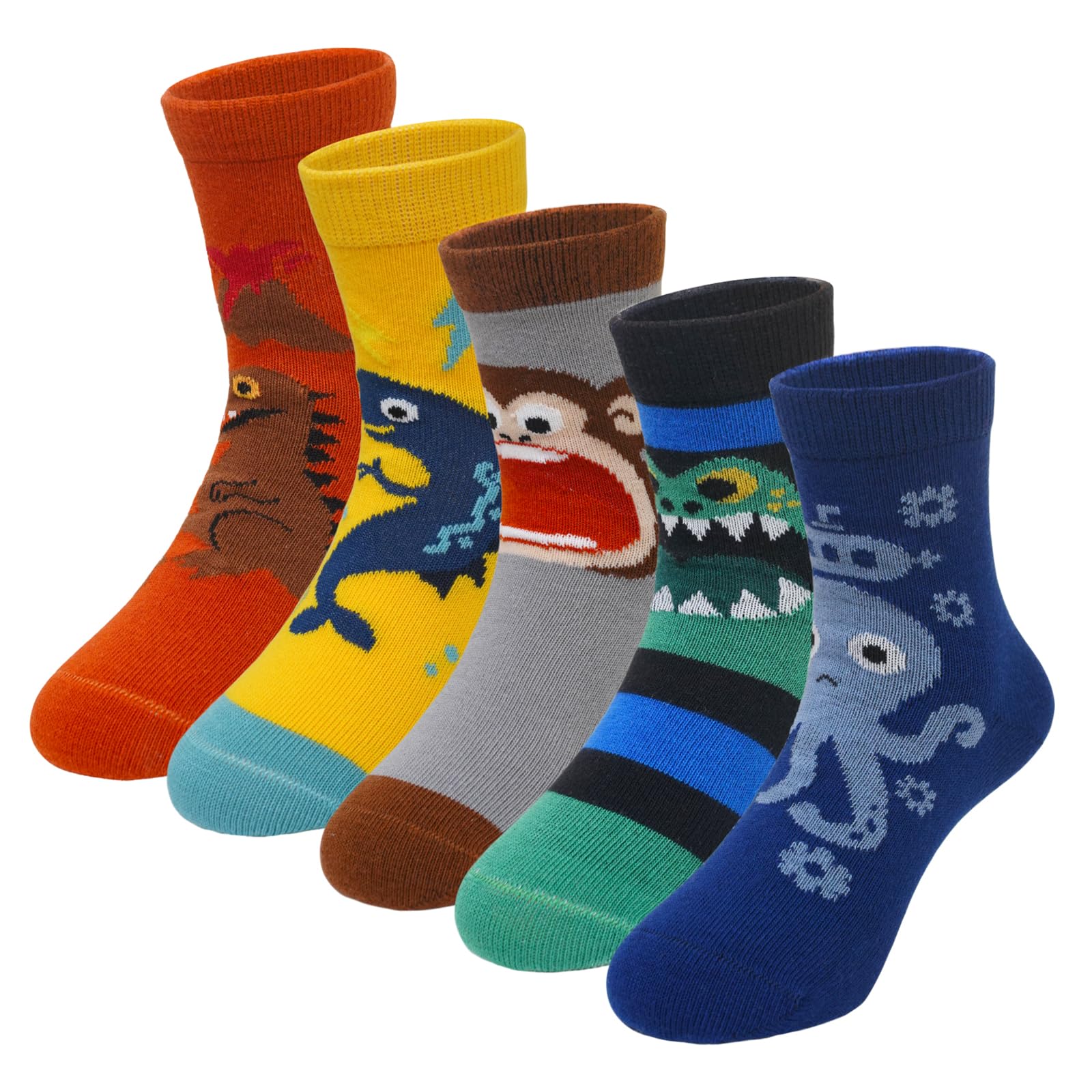 LOFIR Kinder Socken Jungen Kindersocken: Lustige Baumwolle Strümpfe für Kinder Bunt Dinosaurier Tiere Motiv Ohne Naht Socken für Schulkind Geburtstag Geschenke 23-38 5 Paare