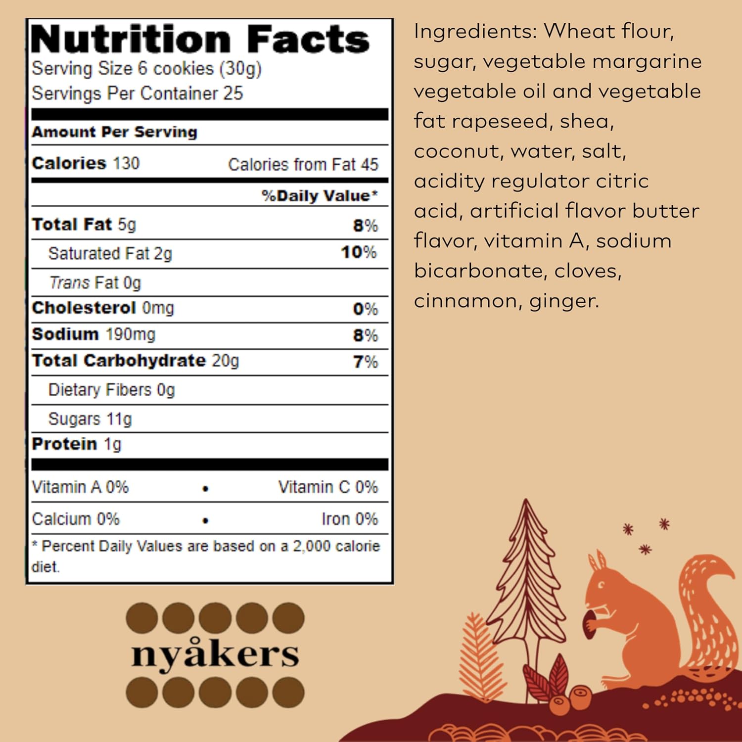 Nyakers Ginger Snaps Cookies, Original, Authentic Swedish Gingerbread, Blend of Ginger, Clove, Cinnamon, Vegan, Botanical Mailing Tin, 26.4 Oz