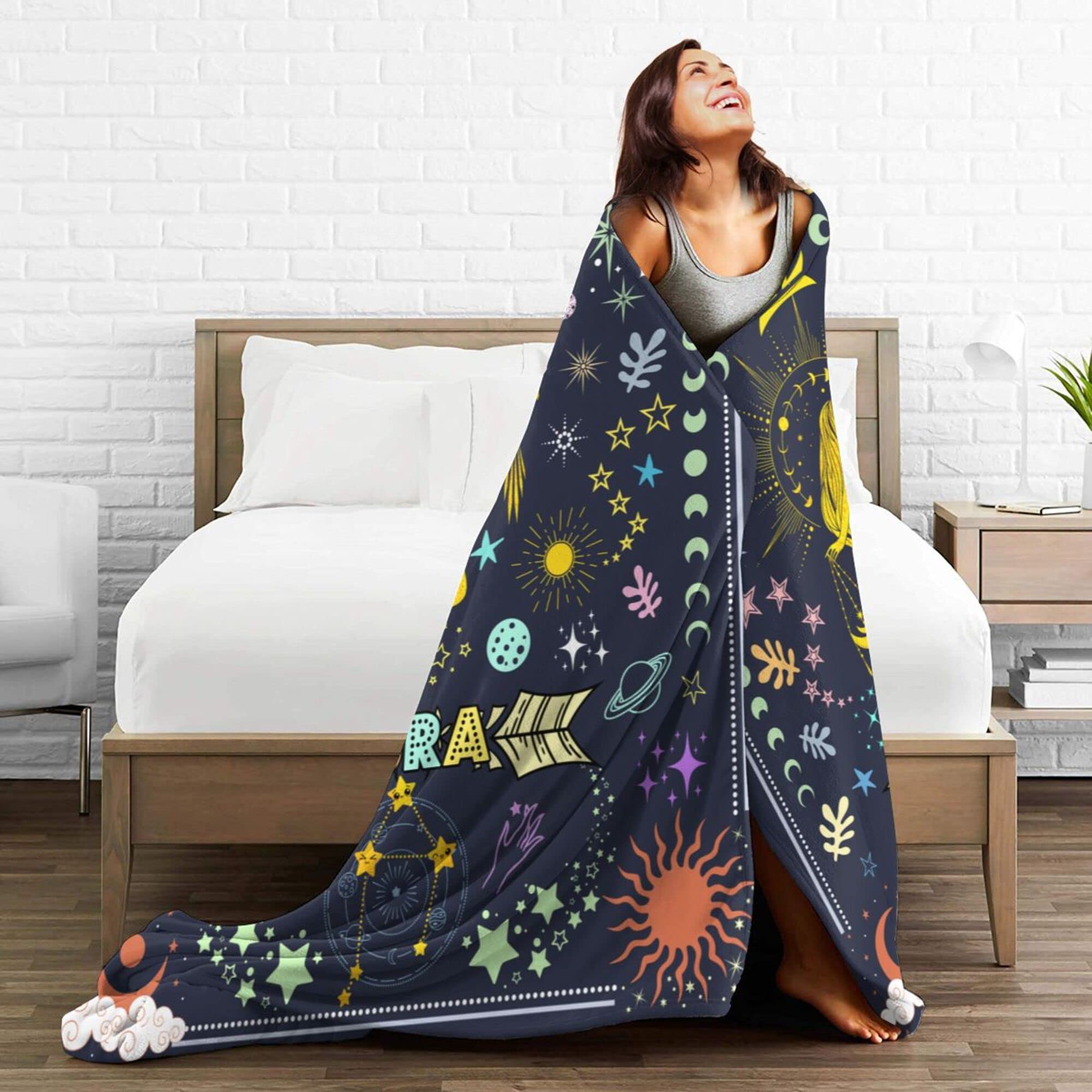 Libra Sternzeichen-Decke – Weiche Flanell-Überwurfdecke Mit Sternbild-Motiv (ca. 152x128 Cm), Perfekt Zum Kuscheln