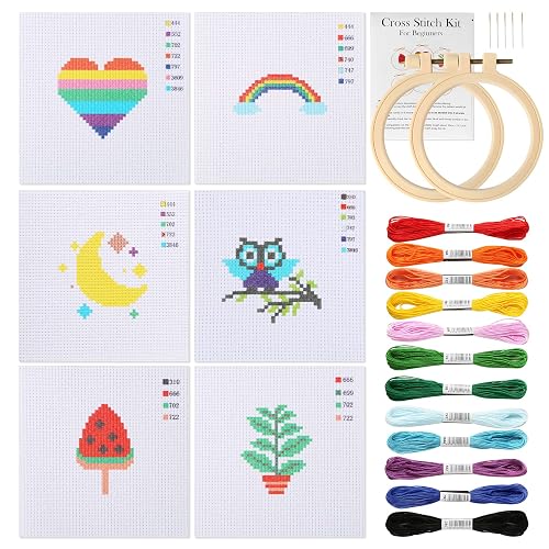 Pllieay Cross Stitch Beginner Kit for Kids 7-13, Includes 6pcs