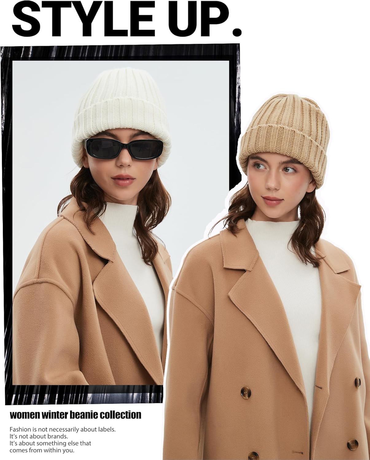 Fleece Lined Wool Beanie Hat for Women Men,Soft Womens Winter Hats Chunky Warm Wool Beanies Hats Snow Ski Skull Cap - Image 8