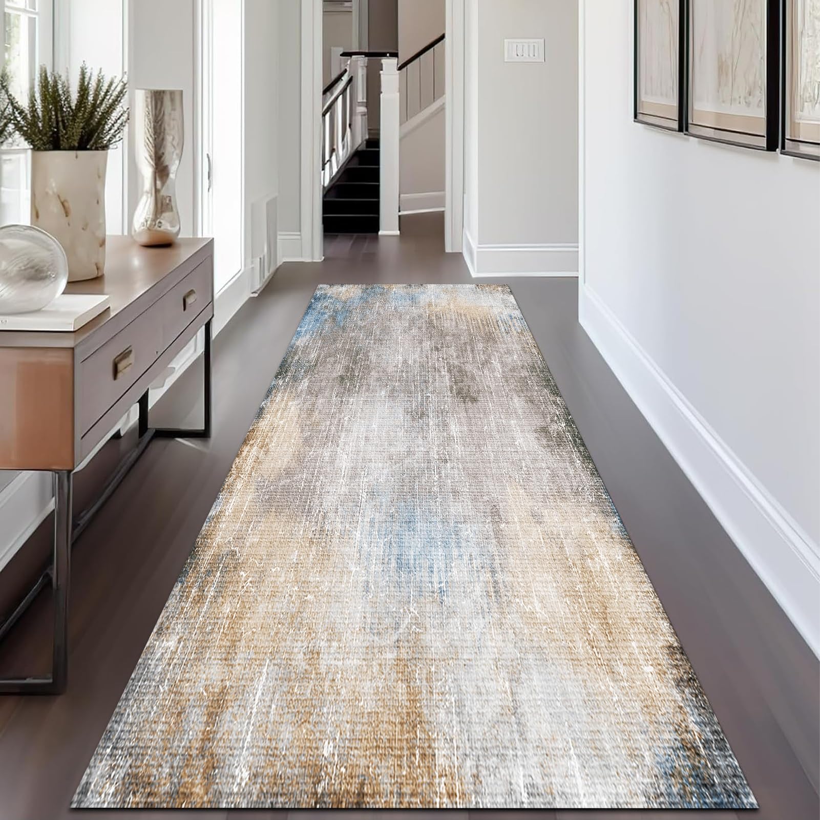 Grand tapis vintage de chambre et cuisine lavable avec envers caoutchouc
