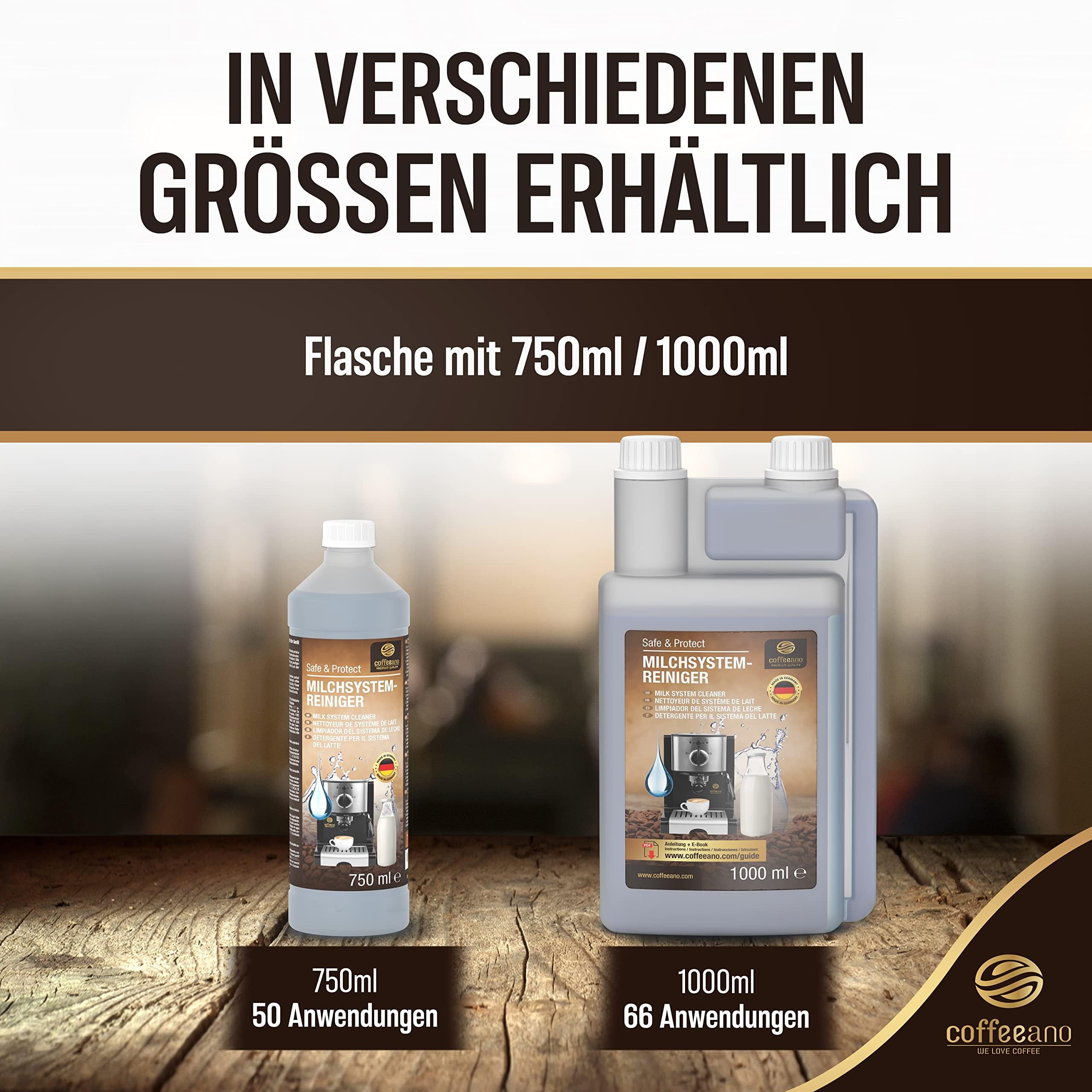 Coffeeano 2x 750ml środek do czyszczenia układu mleka do ekspresów do kawy i maszyn do kawy | 100 zastosowań | Dla Delonghi, Siemens, seria EQ, Jura, Krups, Bosch, Miele, Melitta, WMF i wielu innych.
