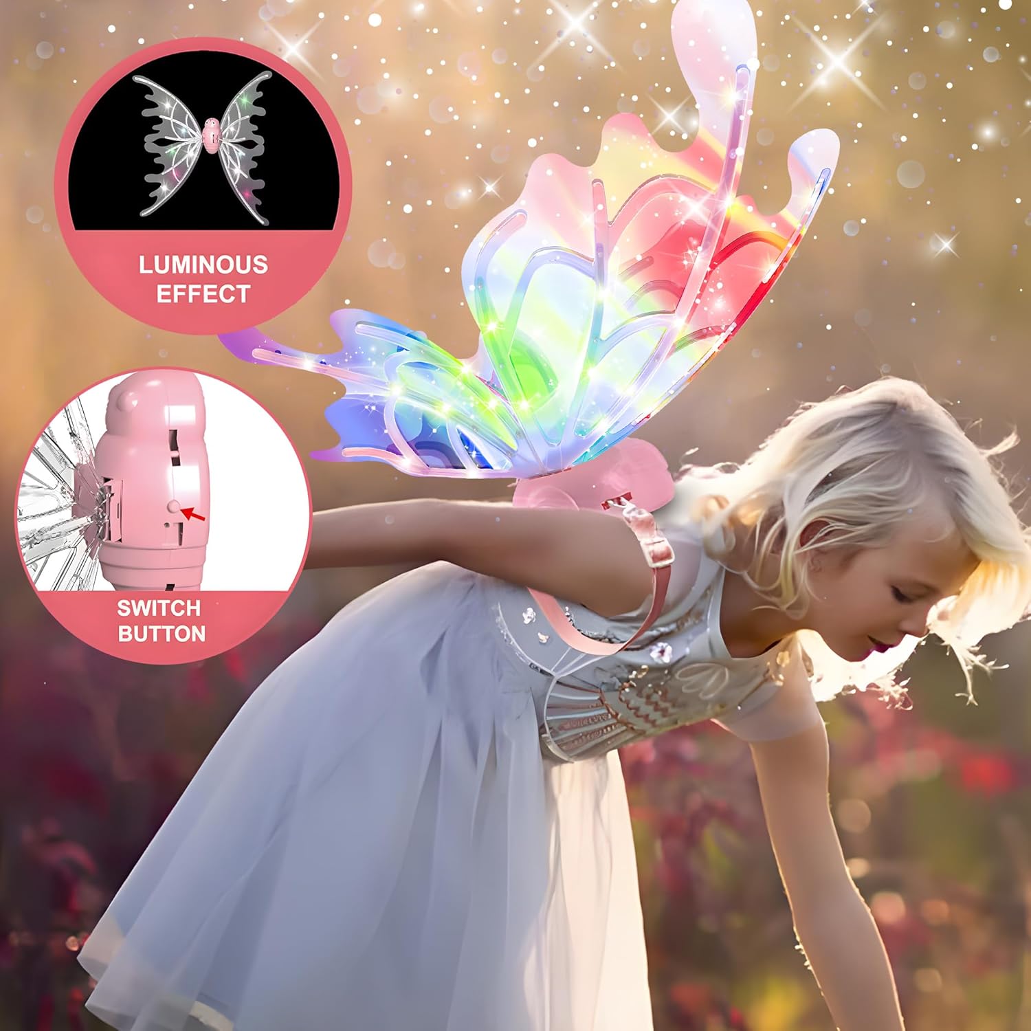 Magnetic Paper Dolls for Girls 4-7 + Electric Fairy Butterfly Wings with LED Lights and Music, Fun Dress-Up & STEM Activity Kit for Toddlers, Ideal Gift for Birthdays & Holidays