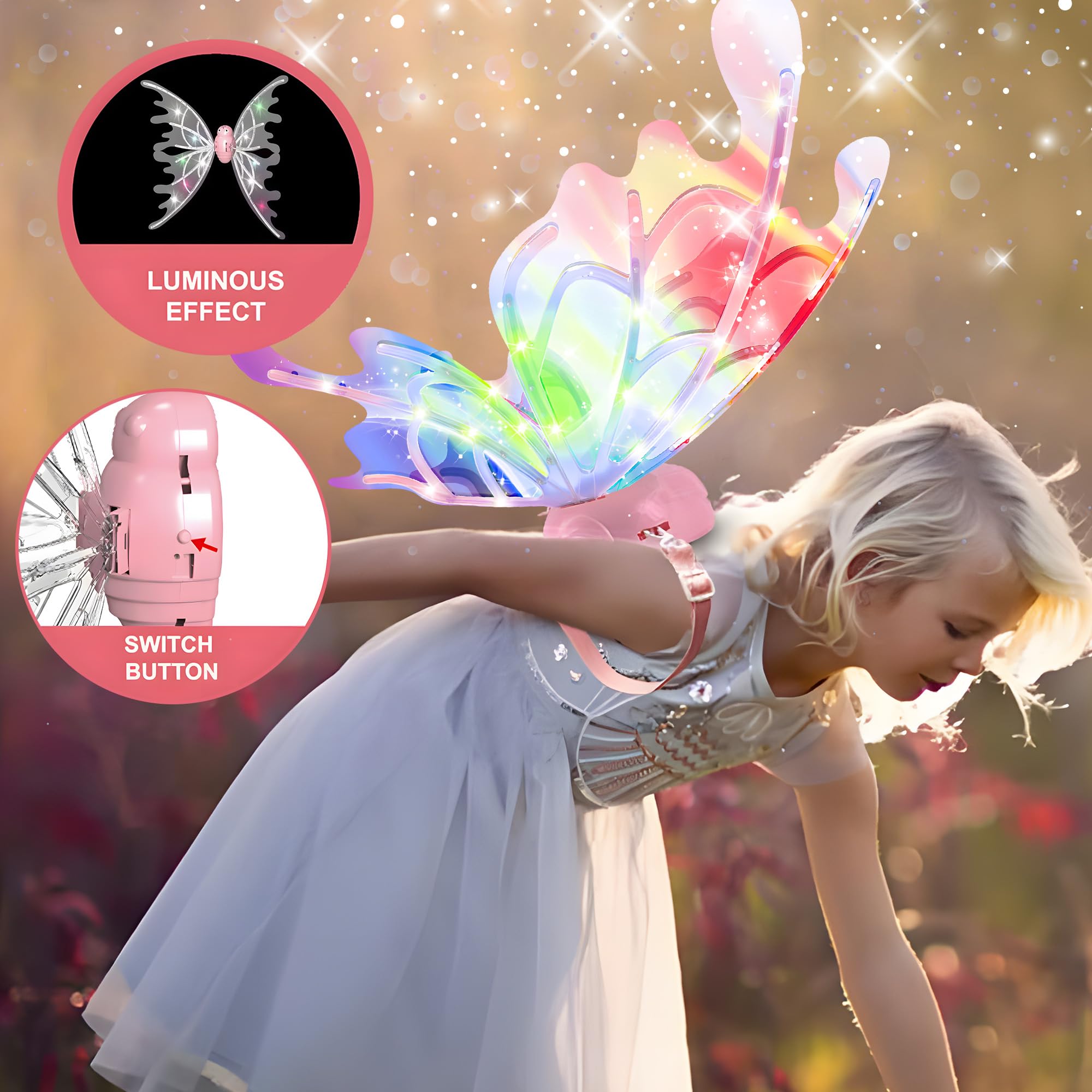 Fairy Wings Met LED-verlichting, Bewegende Vlindervleugels Met Muziek Voor Meisjesvrouwen
