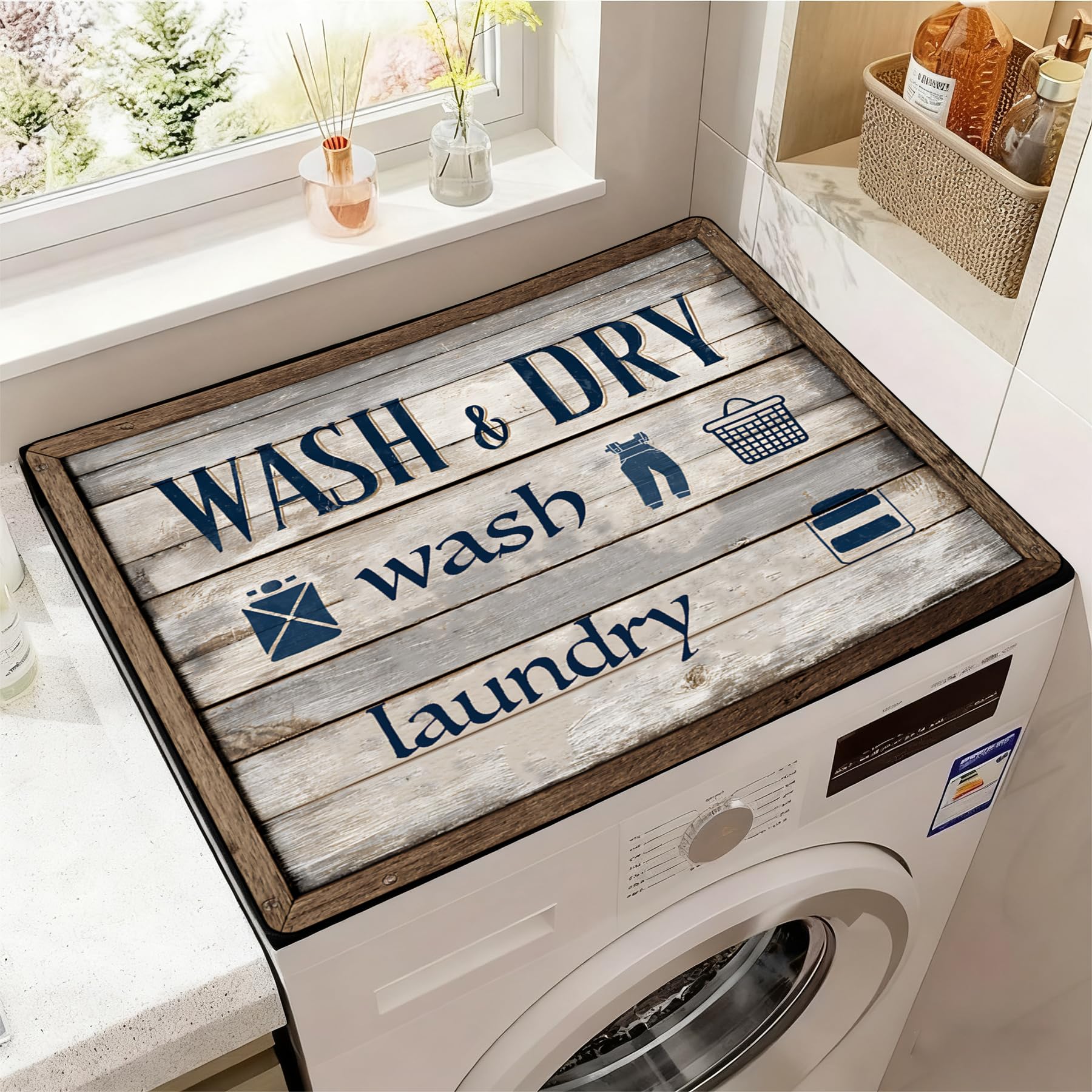 Washer and Dryer Covers for the Top, Non-slip Dryer Top Protector Mat, Dust-proof Washing Machine Cover, 23.6" x 19.7" (block, 23.6" x 23.6")