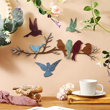 Metal Bird Wall Art Birds on the Branch Decor, Cute Colors
