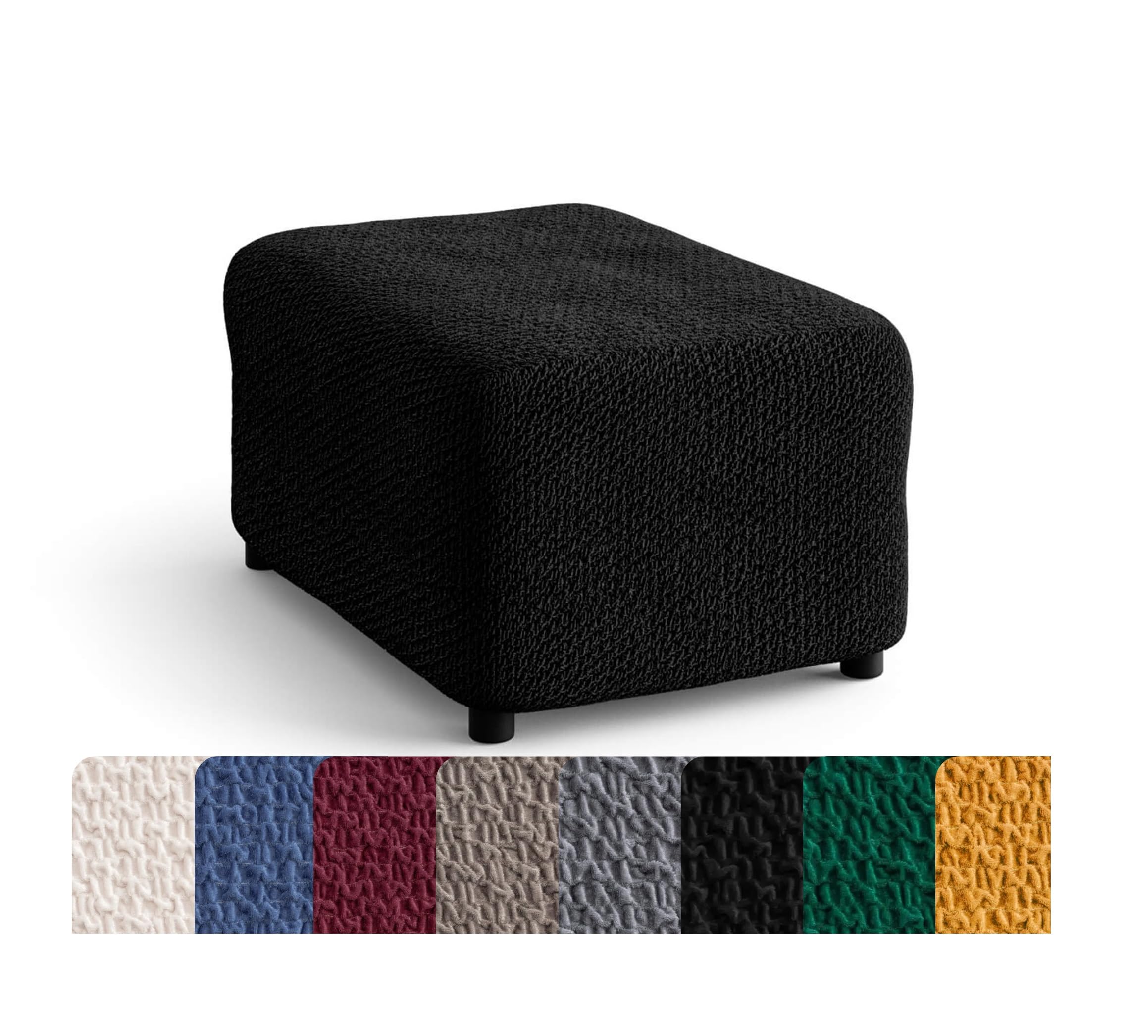 Mamma Mia Covers PAULATO BY GA.I.CO. Ottoman Cover Stool Cover Pouf Slipcover - Soft Polyester Fabric Slipcover - 1-Piece Form Fit Stretch Furniture Protector - Velvet Collection - Black (Ottoman)