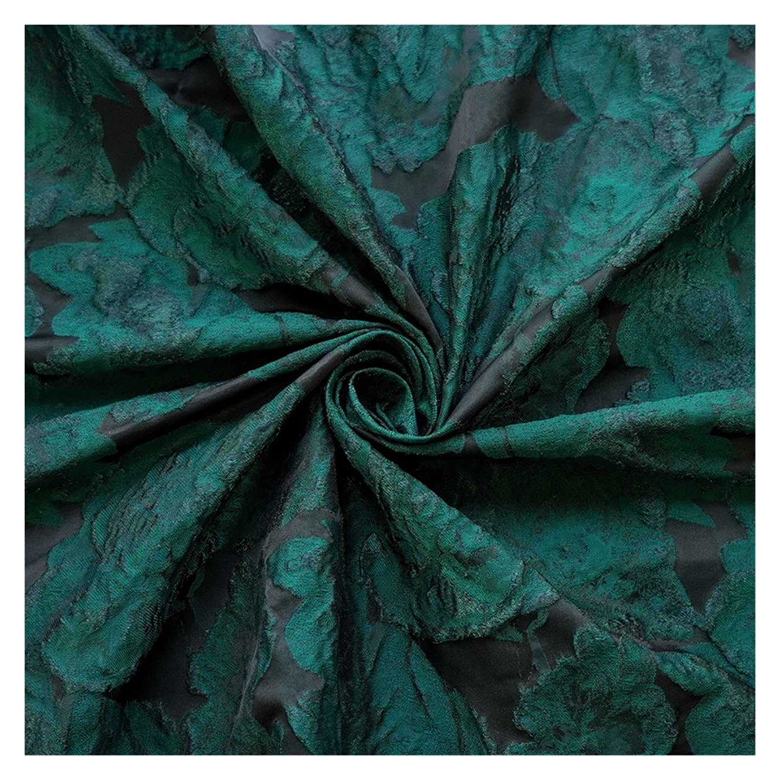 Tissu satiné soyeux Tissu satiné deux tons Jacquard noir vert gaufré for rideau de robe DIY texturé 1 mètre