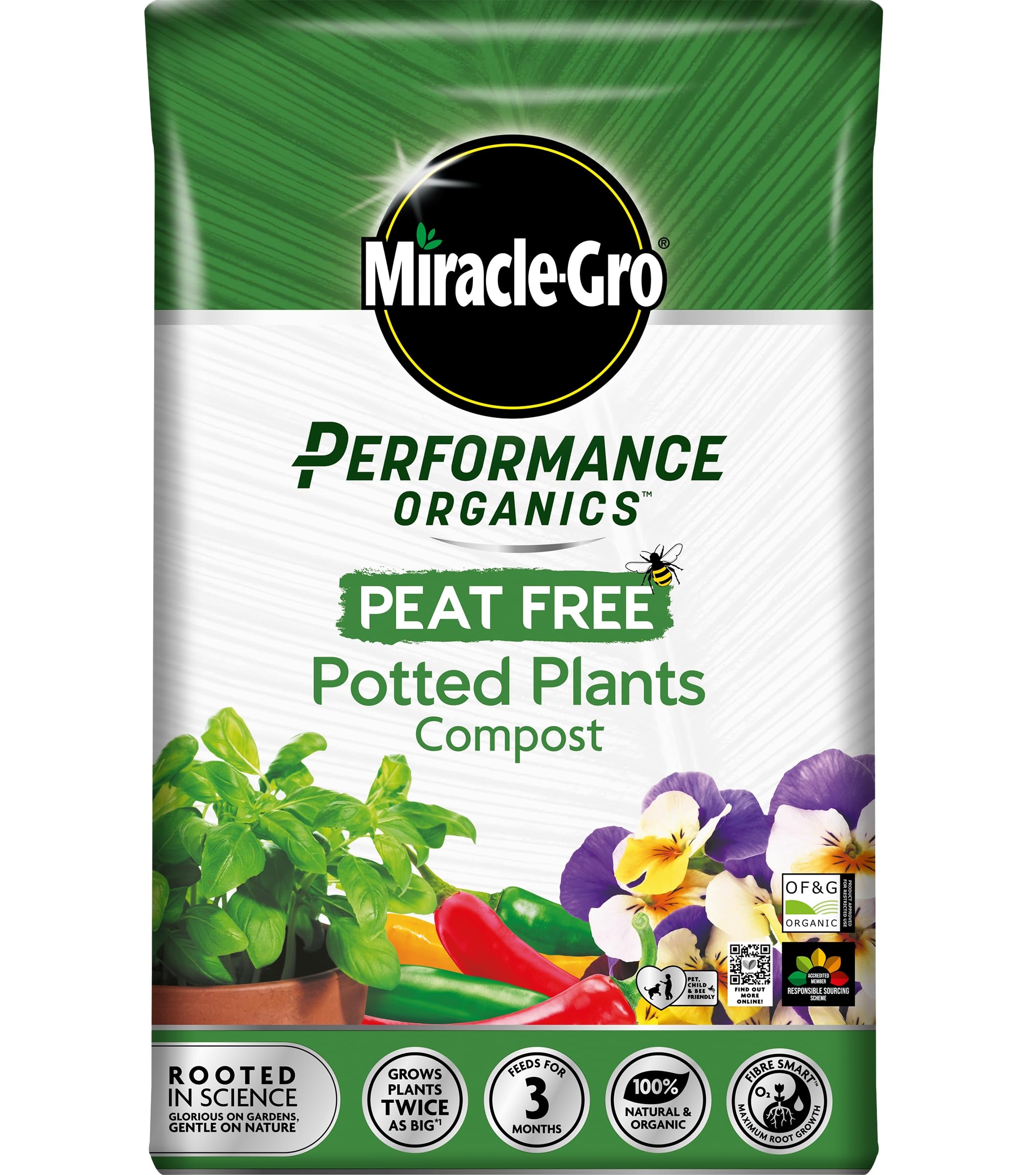 20L Performance Organics Compost for Potted Plants, Peat Free, Multi Purpose Fertiliser for Healthy Growth Indoor & Outdoor