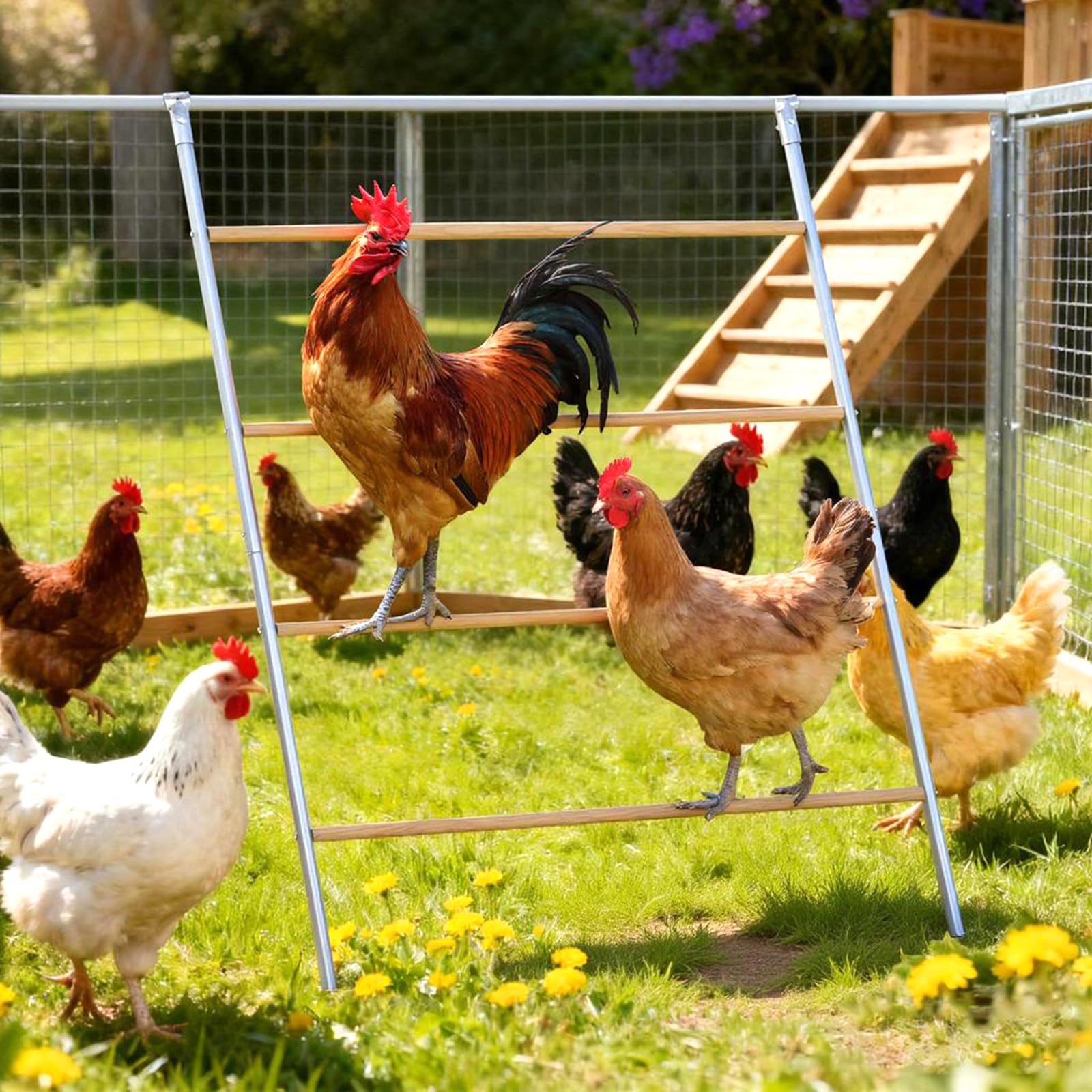 Chicken Perch Bars,Large Chicken Roosting Bars,Cock Toy and Coop Accessory Perfect for Backyard Poultry,Hen Perch for Coop, Farm Chick Ladder,Easy Installation 55.1' L x 40.1' W