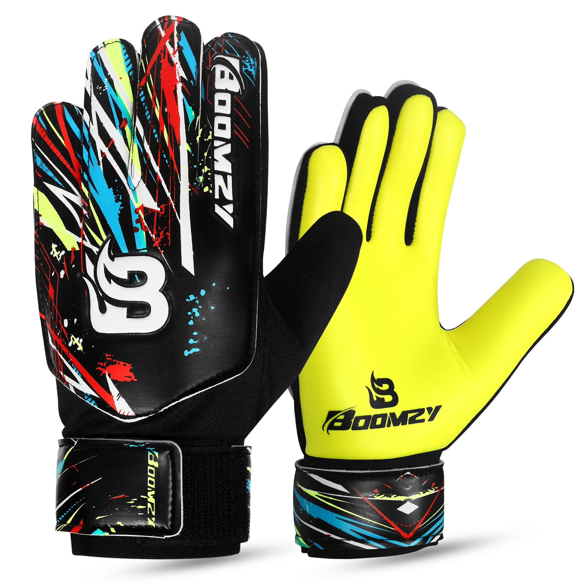 BOOMZY Soccer Goalie Gloves for Kids Boys Children, Youth & Adult Football Goalkeeper Gloves with Double Wrist Protection, Yellow, Size 7 S/M