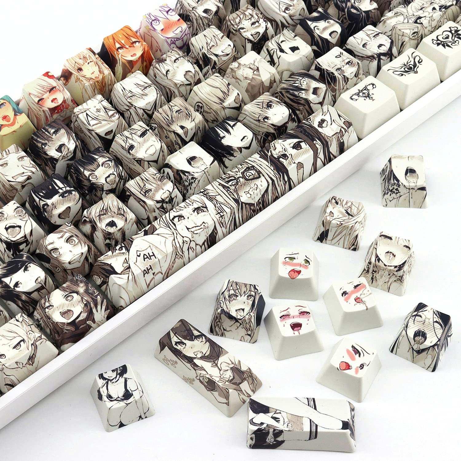 PBT Keycaps 108 Key Ahegao Dye Sublimation OEM Profile Japanese Anime